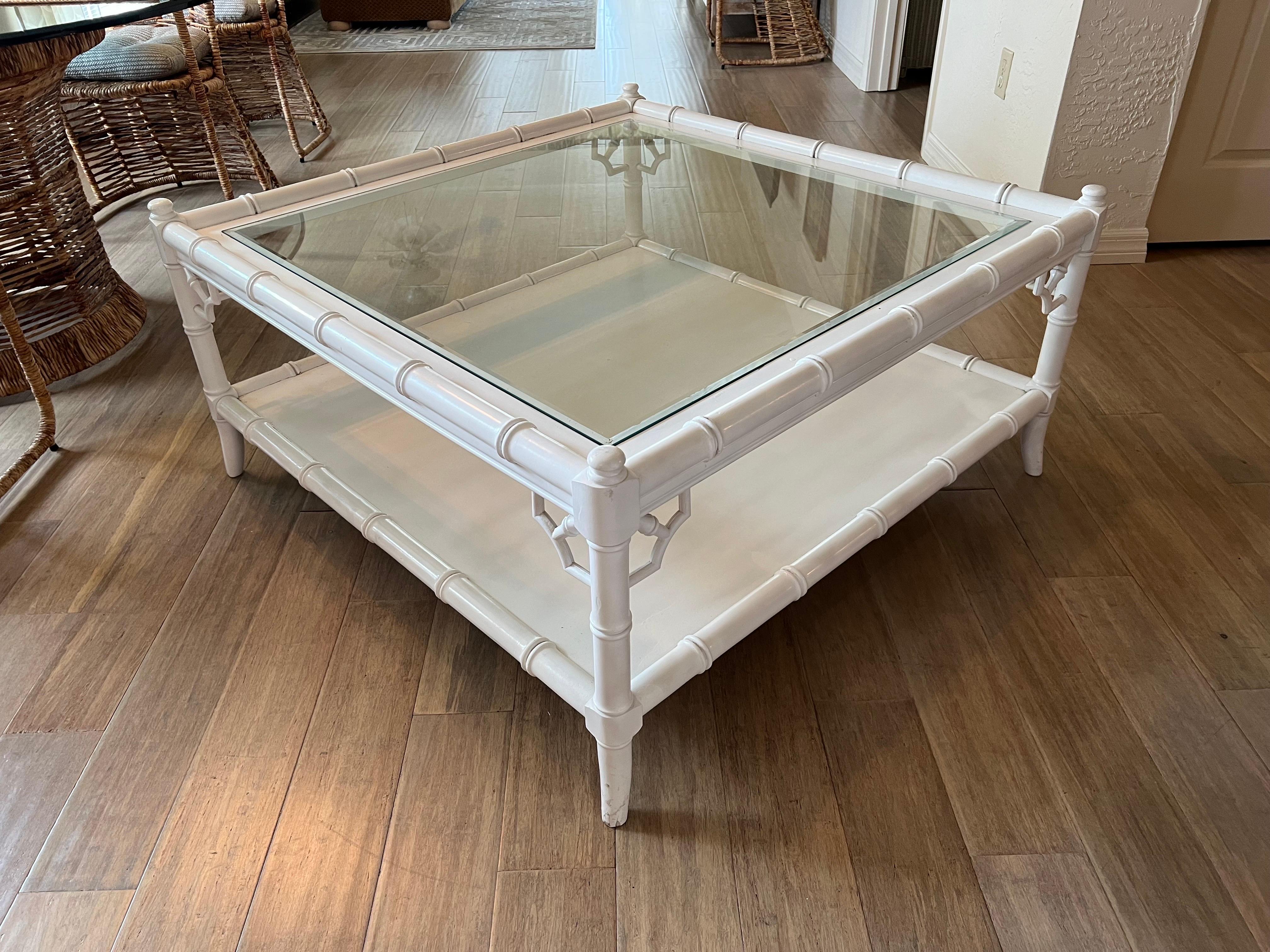 Large White Faux Bamboo Coffee Table by Thomasville In Good Condition In Redding, CT