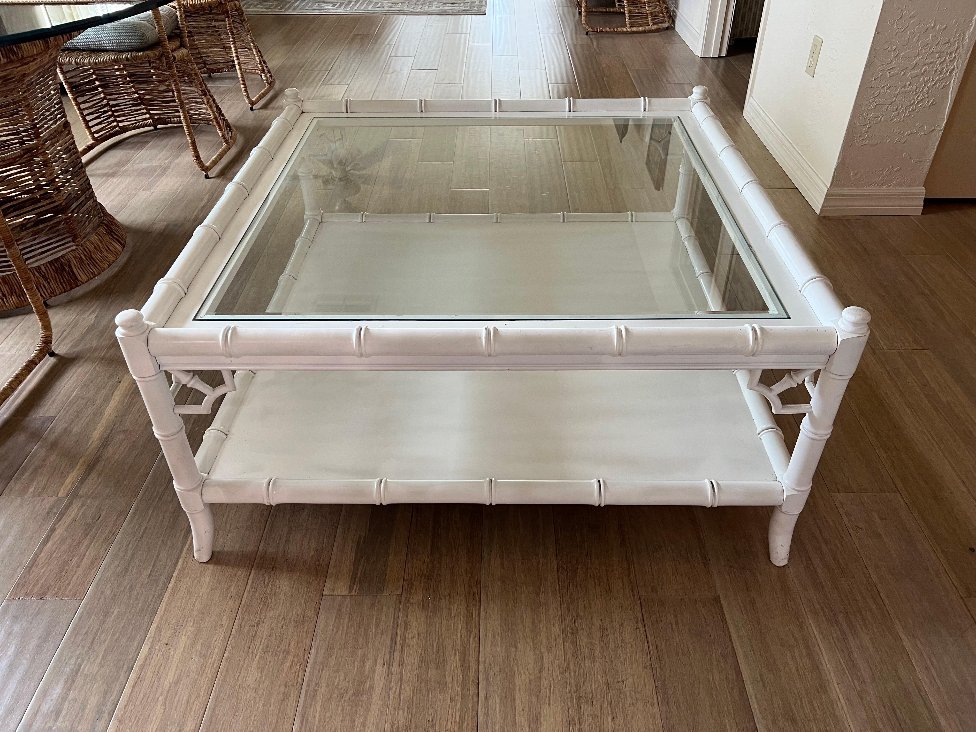 Glass Large White Faux Bamboo Coffee Table by Thomasville