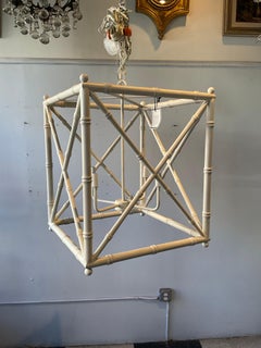 Large White Faux Bamboo Square Chandelier by Scalamandre Maison by Port 68