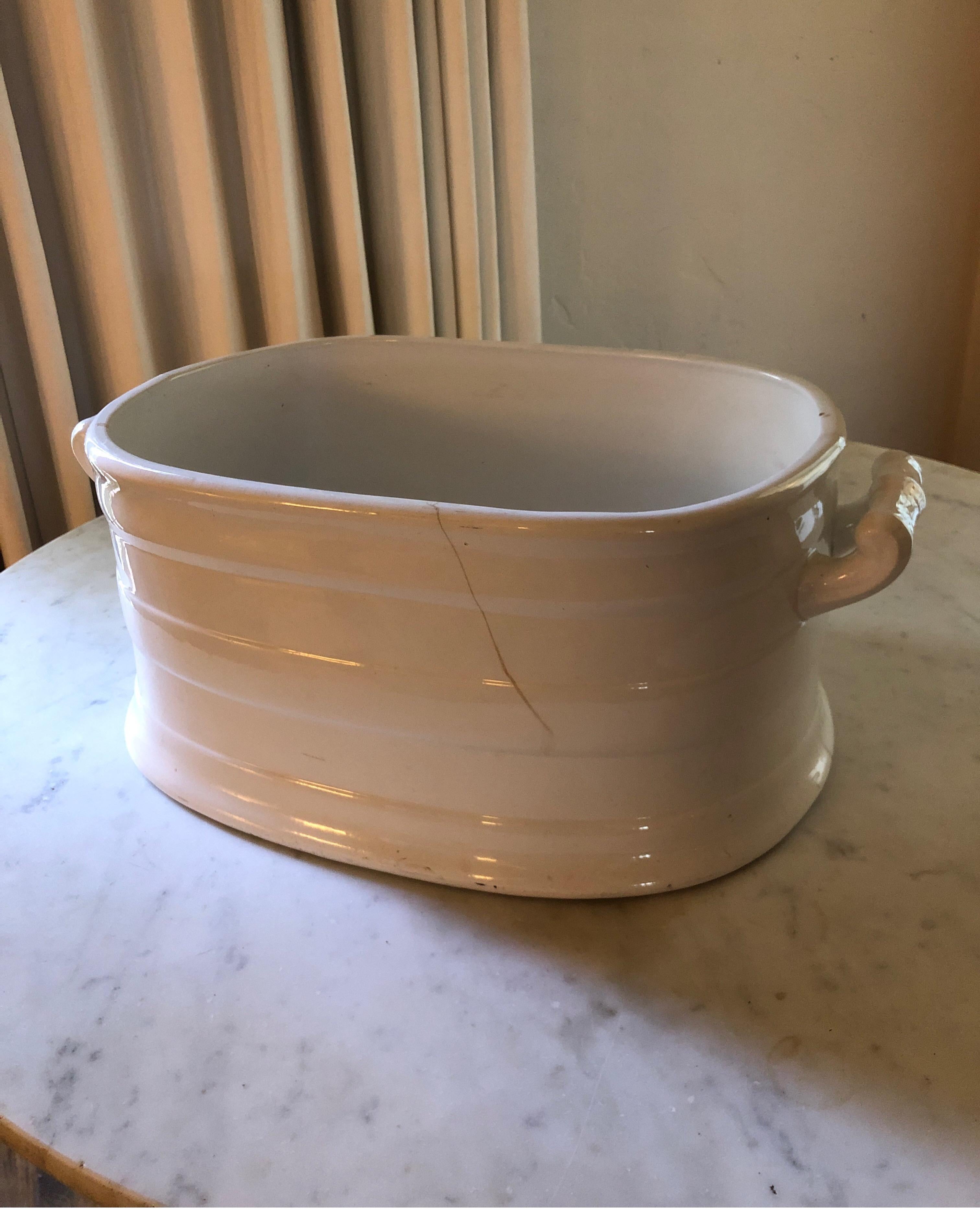 Large White French Porcelain Champagne Cooler/Ice Bucket/Planter with Handles 3