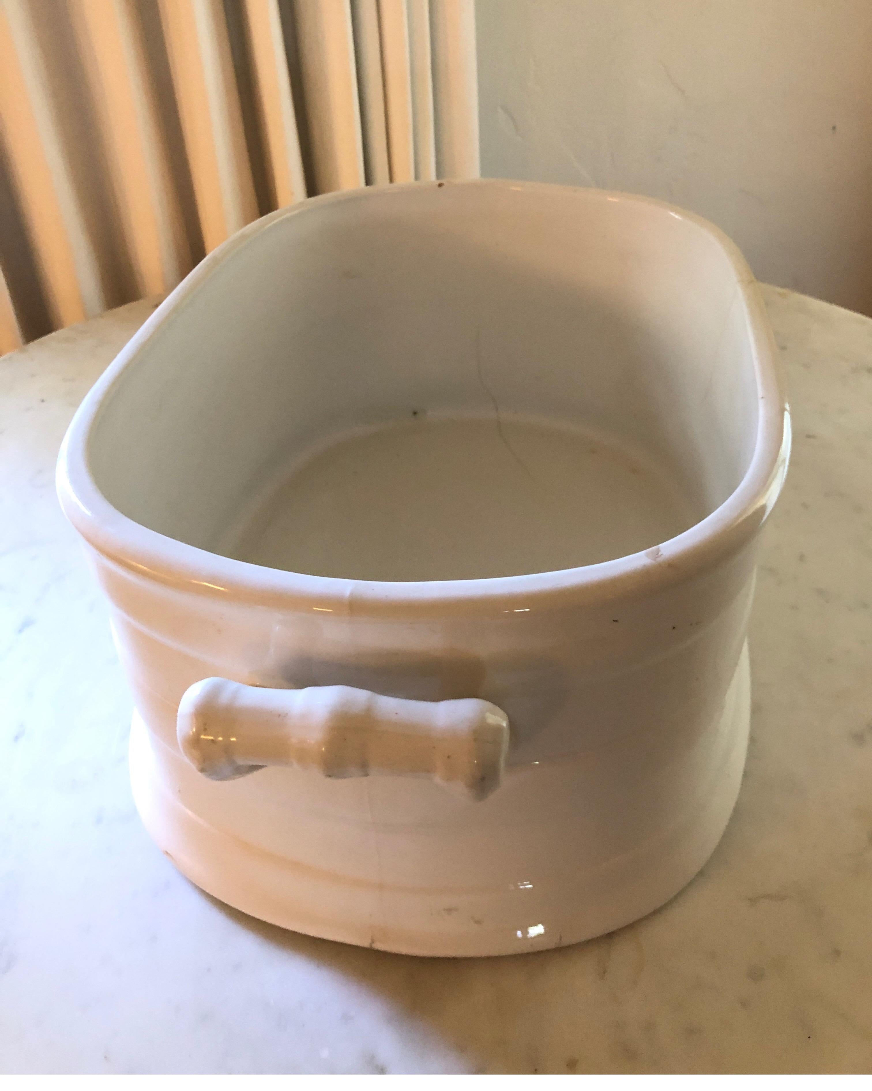 European Large White French Porcelain Champagne Cooler/Ice Bucket/Planter with Handles