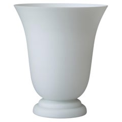 Large White Frosted 'Torchiere' Glass Table Lamp, CVV VIANNE, France, 1970s