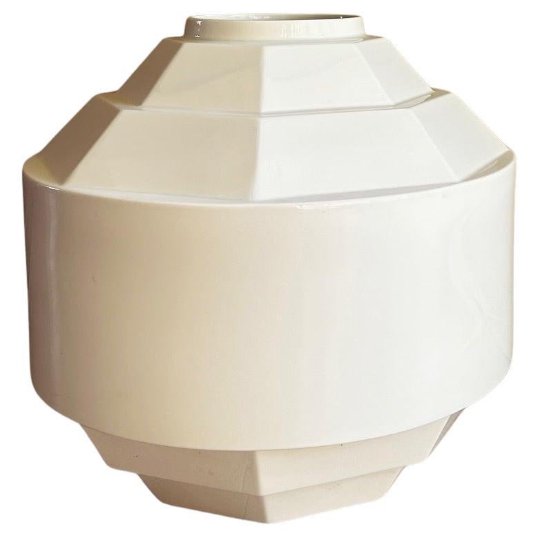 Large white geometric Art Deco vase by Charles Catteau for Boch Frères