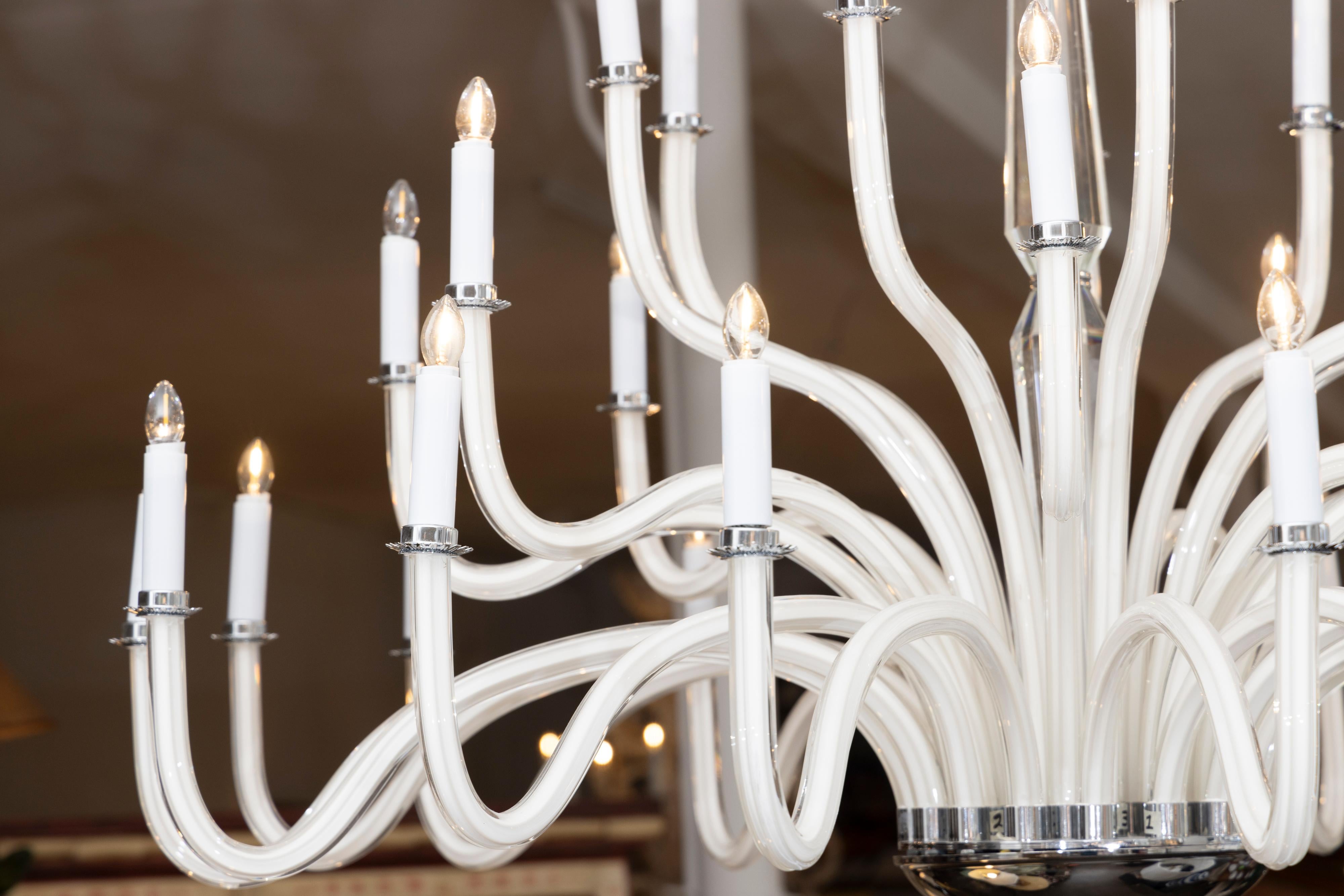Other Large White Glass 32-Light Chandelier