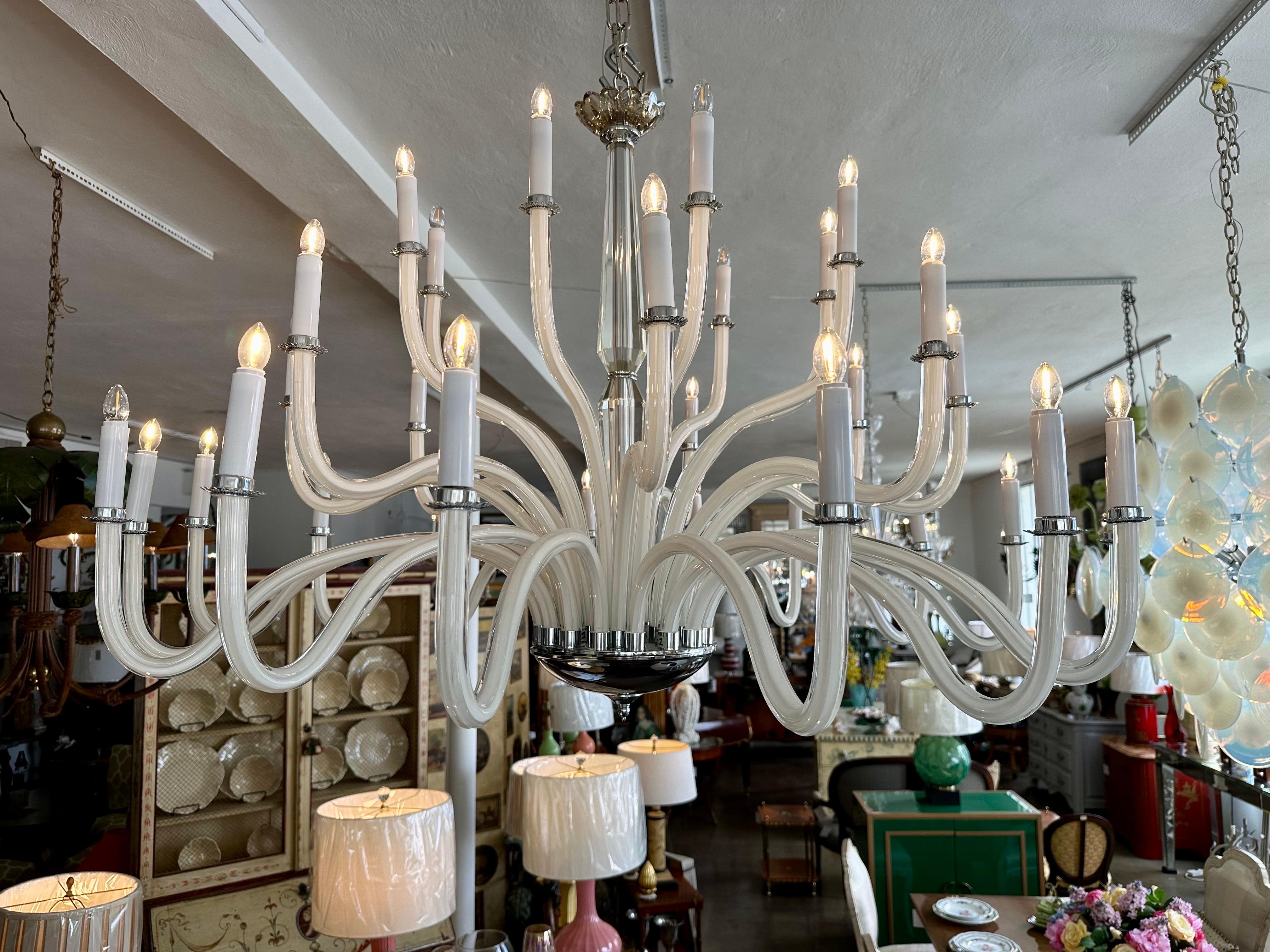Italian Large White Glass 32-Light Chandelier