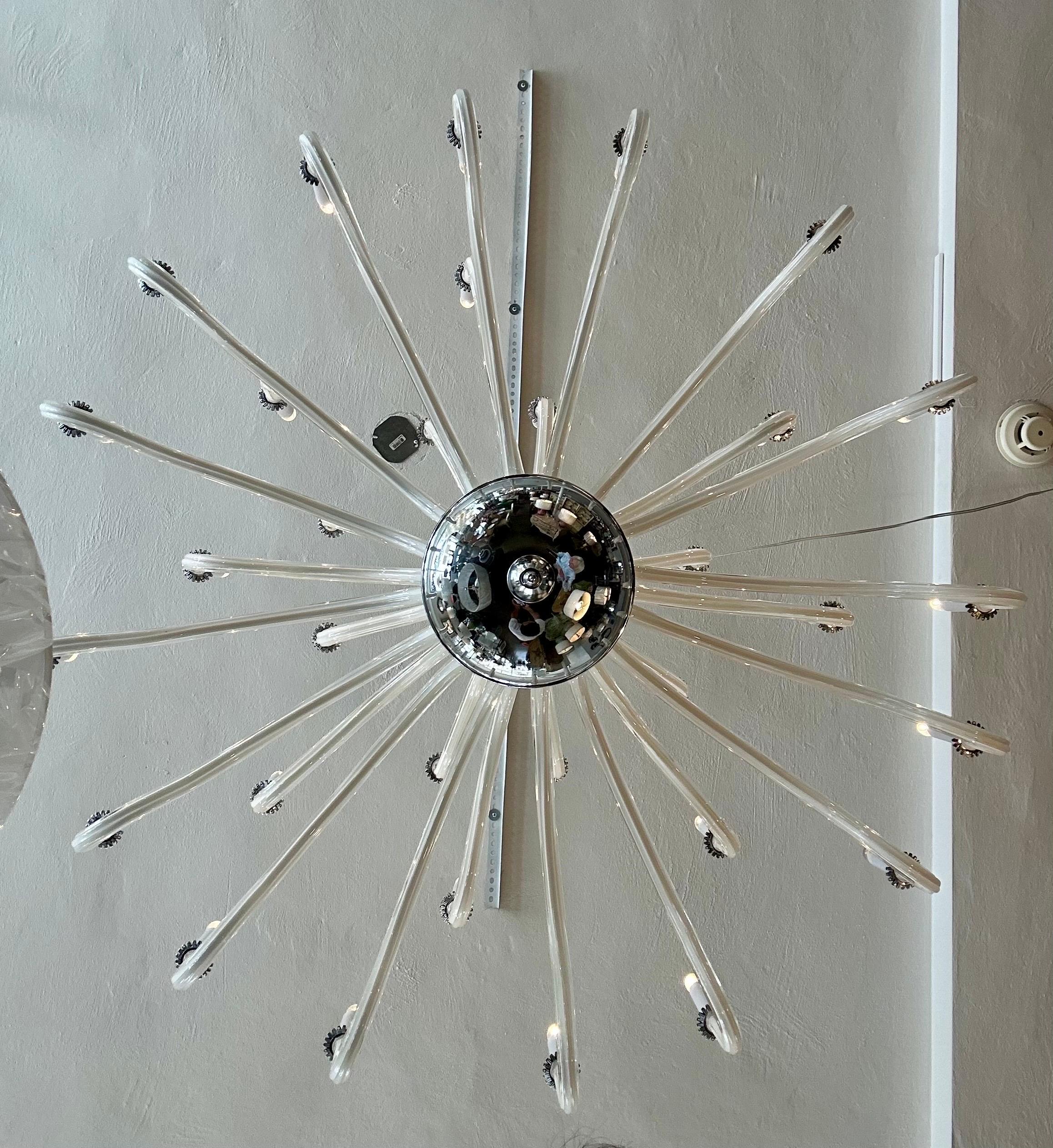 Large White Glass 32-Light Chandelier In Good Condition In WEST PALM BEACH, FL