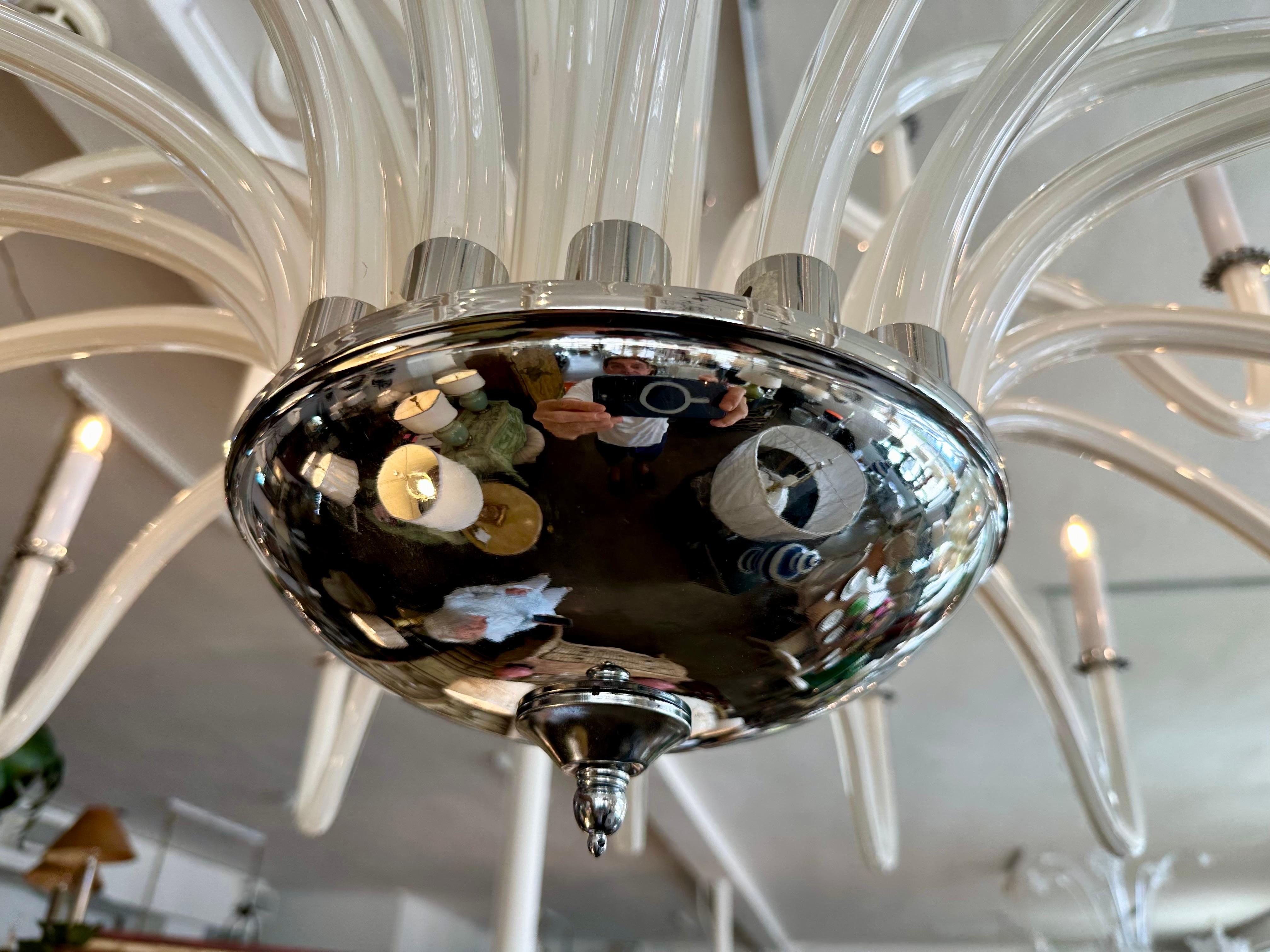 20th Century Large White Glass 32-Light Chandelier