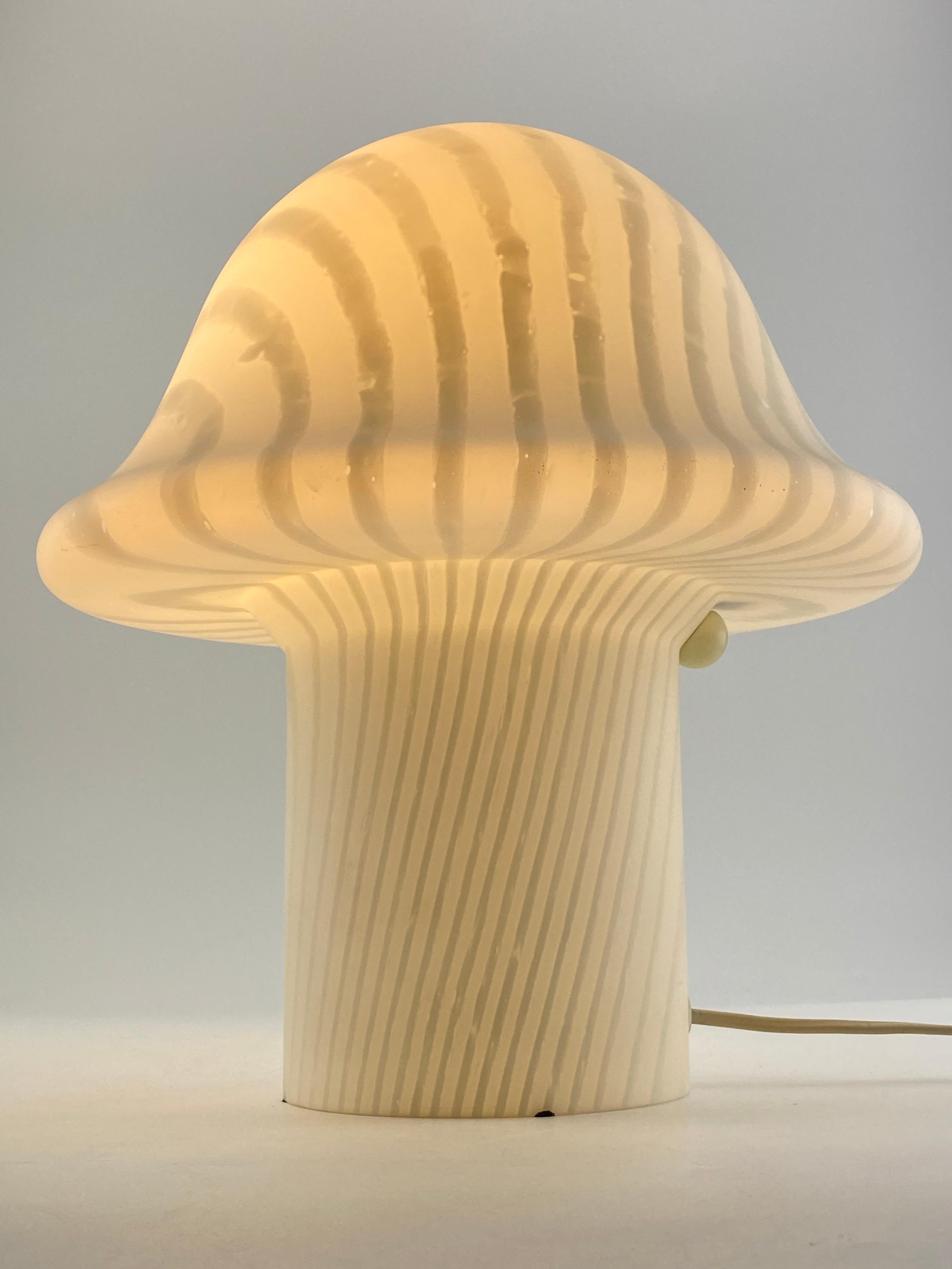 German One of two Large White Glass Peill and Putzler Mushroom Table Lamp XL 1970 For Sale