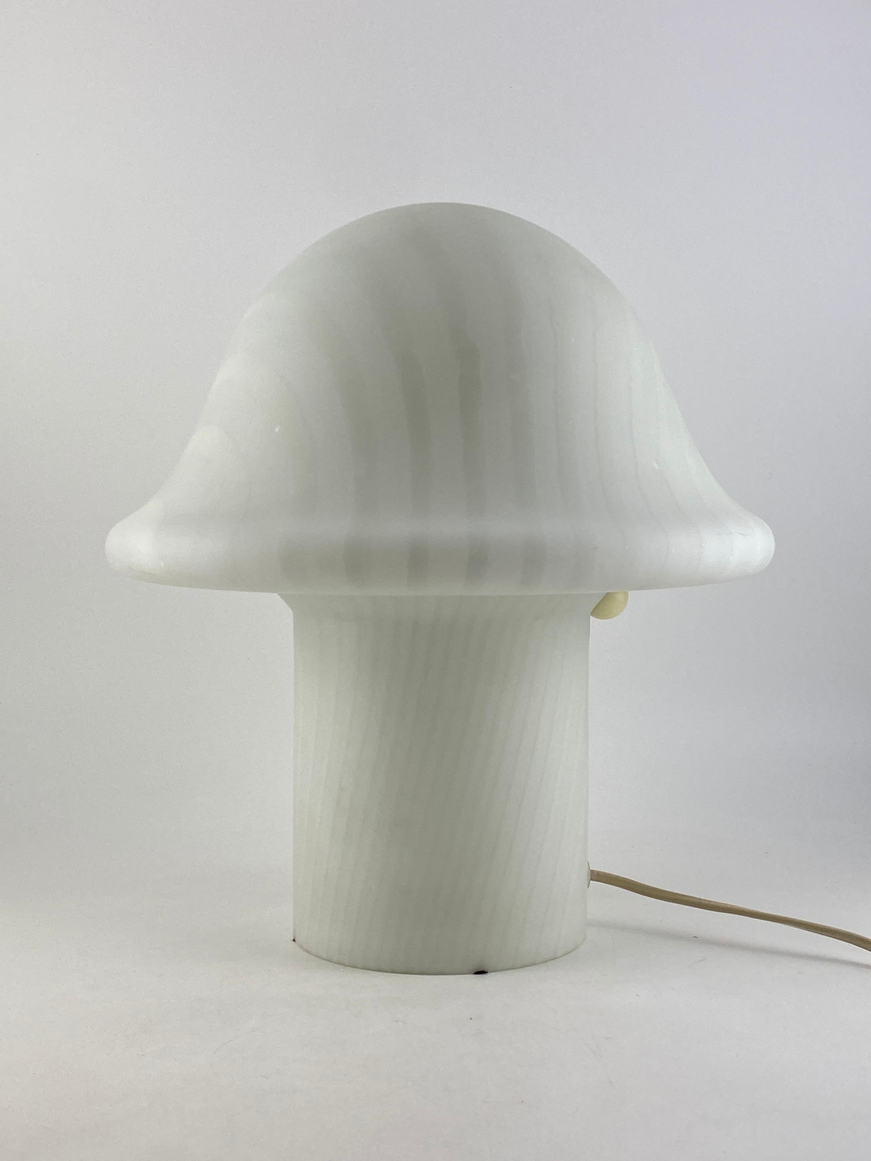 20th Century One of two Large White Glass Peill and Putzler Mushroom Table Lamp XL 1970 For Sale
