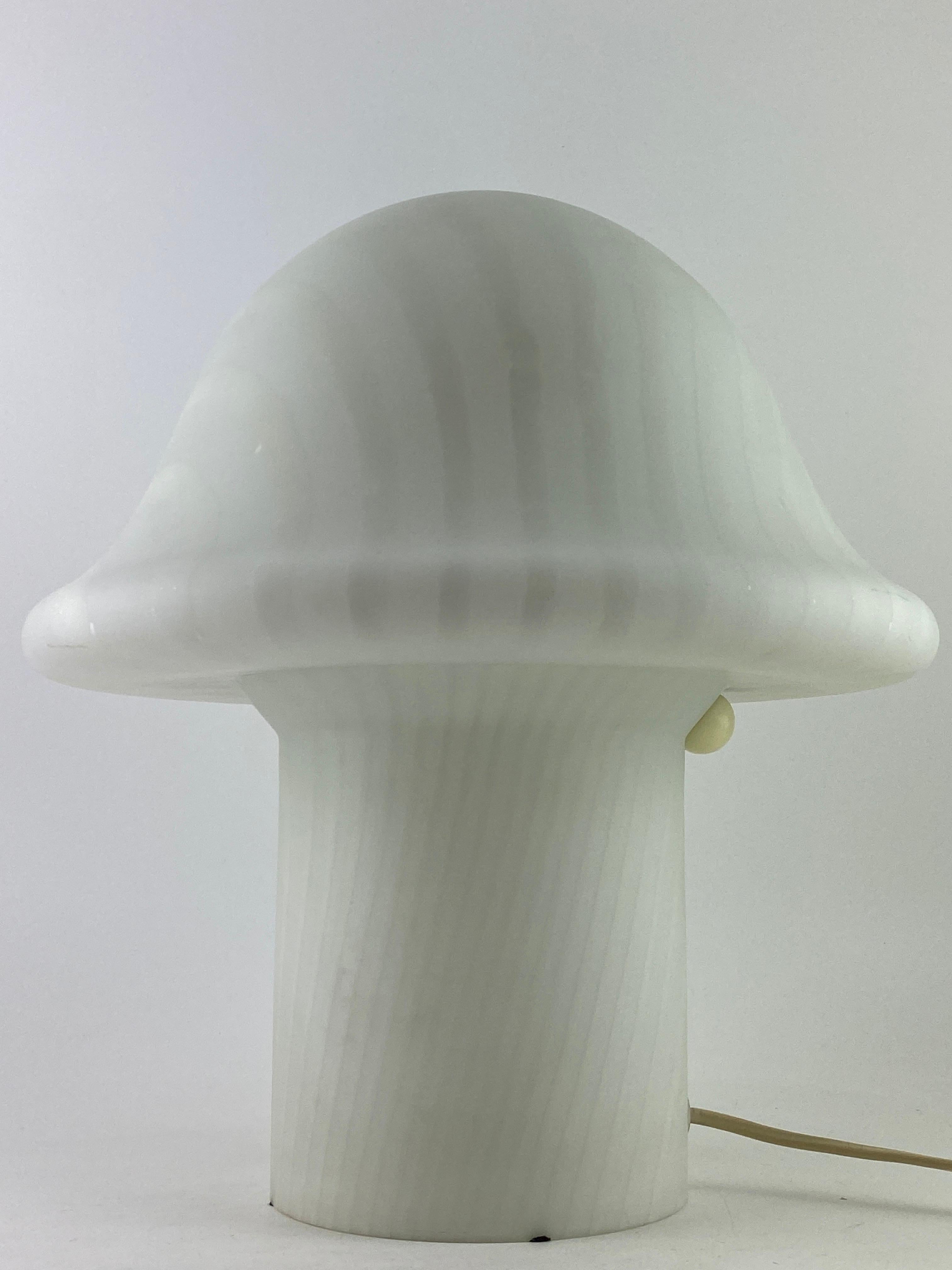 One of two Large White Glass Peill and Putzler Mushroom Table Lamp XL 1970 For Sale 3