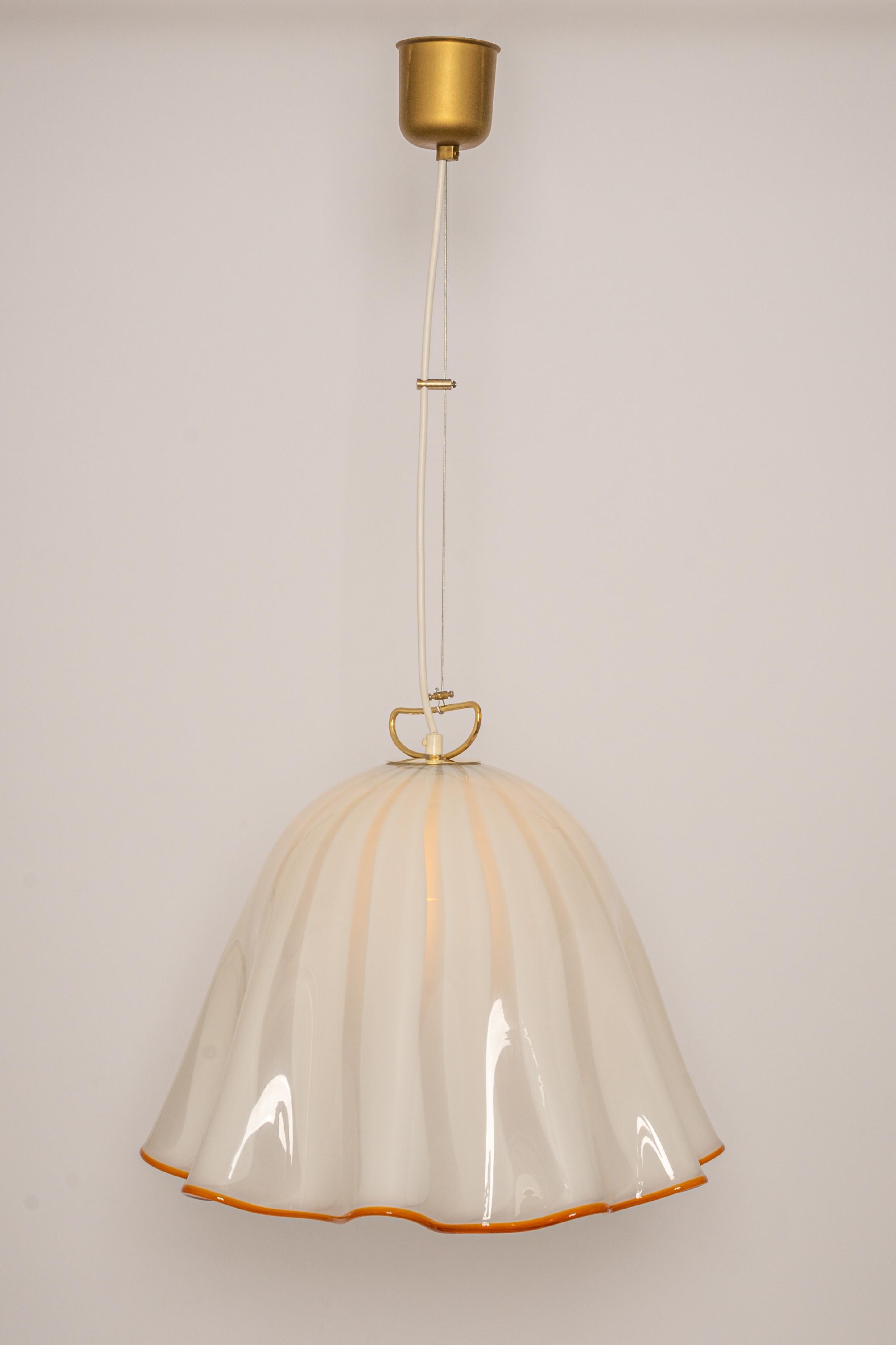 Large White Glass Pendant light by Kalmar-Fazzoletto, Austria, 1970s 3
