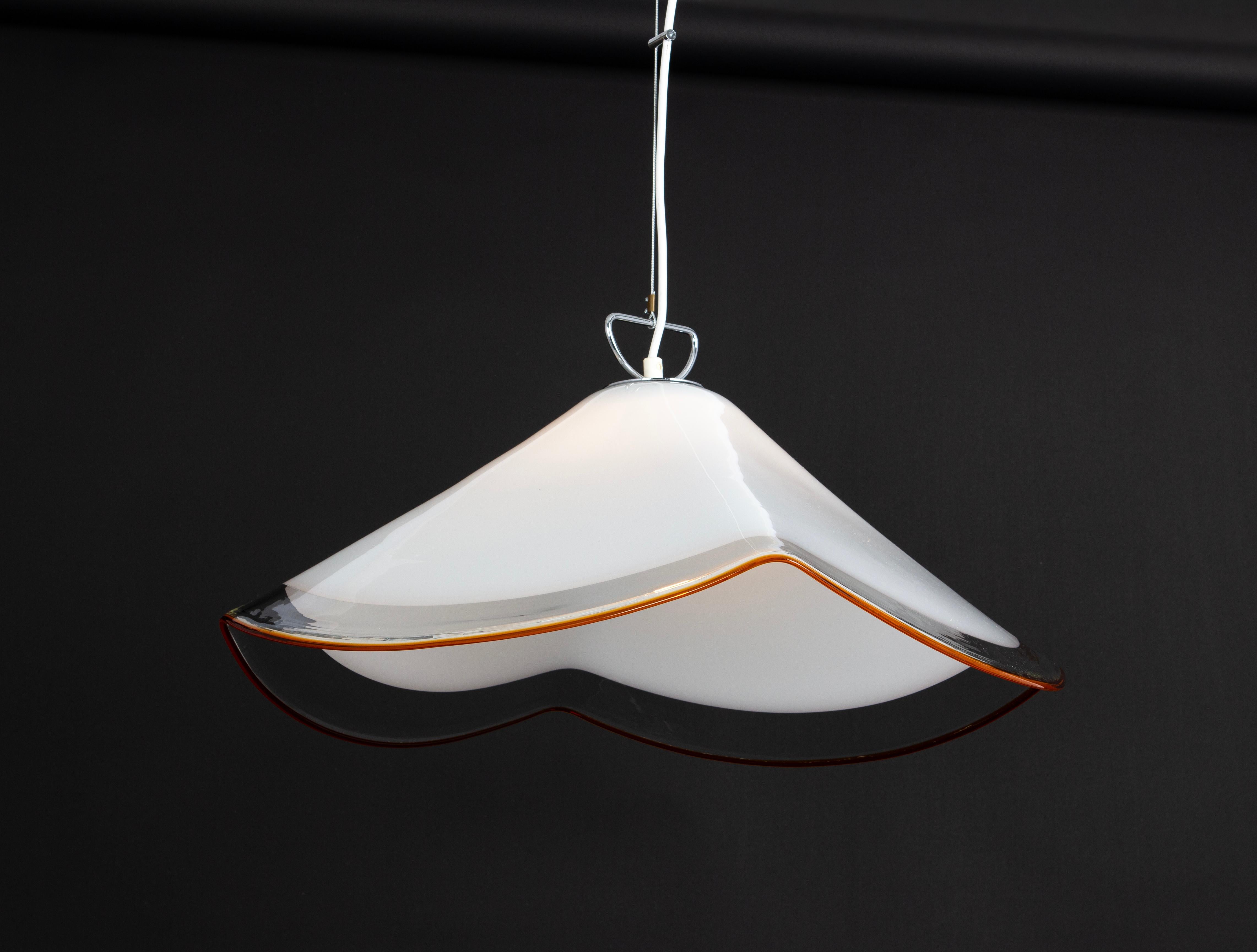 Large White Glass Pendant Light by Kalmar-Fazzoletto, Austria, 1970s For Sale 3