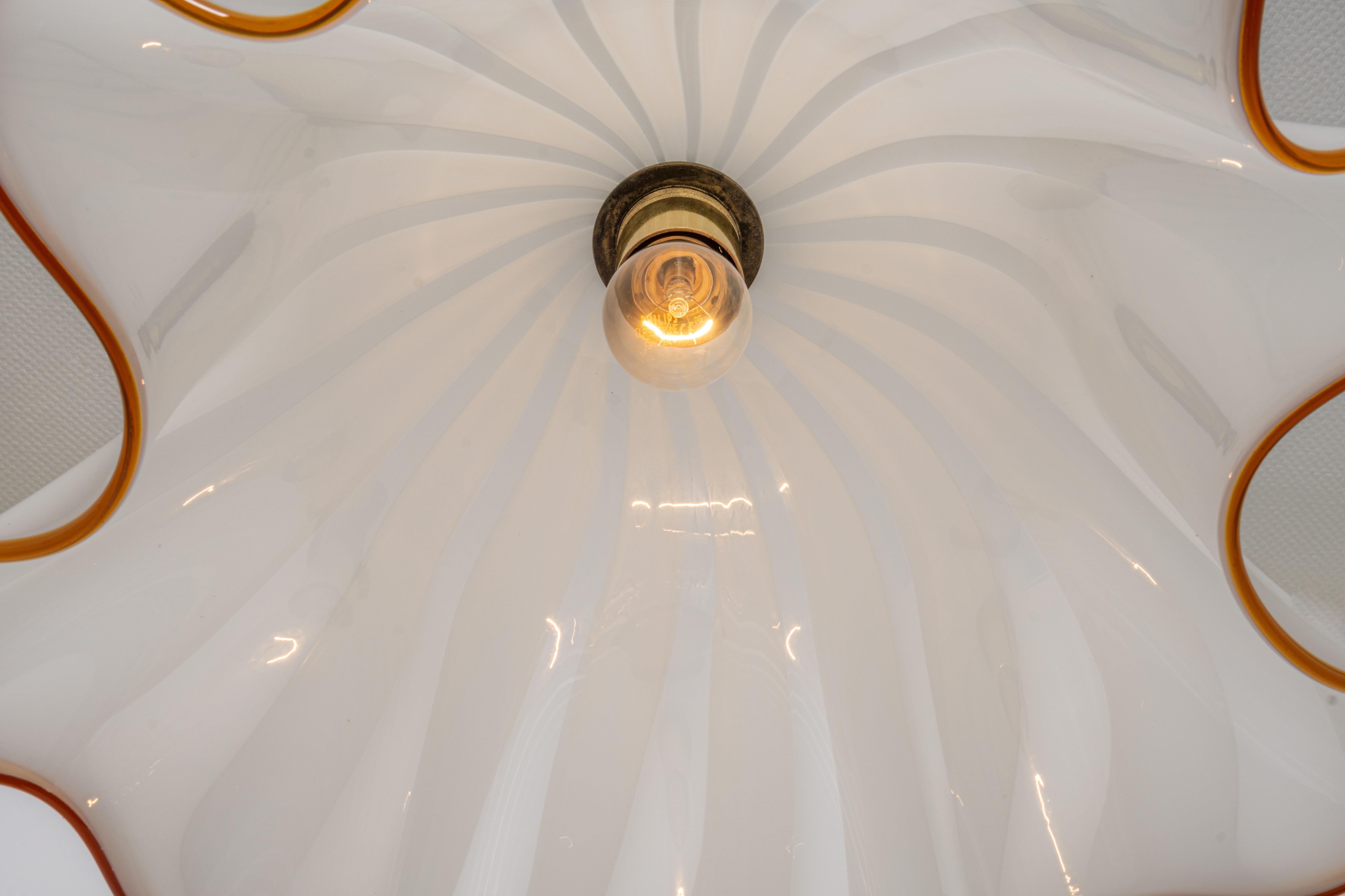 1 of 2 Large White Glass Pendant Light by Kalmar-Fazzoletto, Austria, 1970s For Sale 5