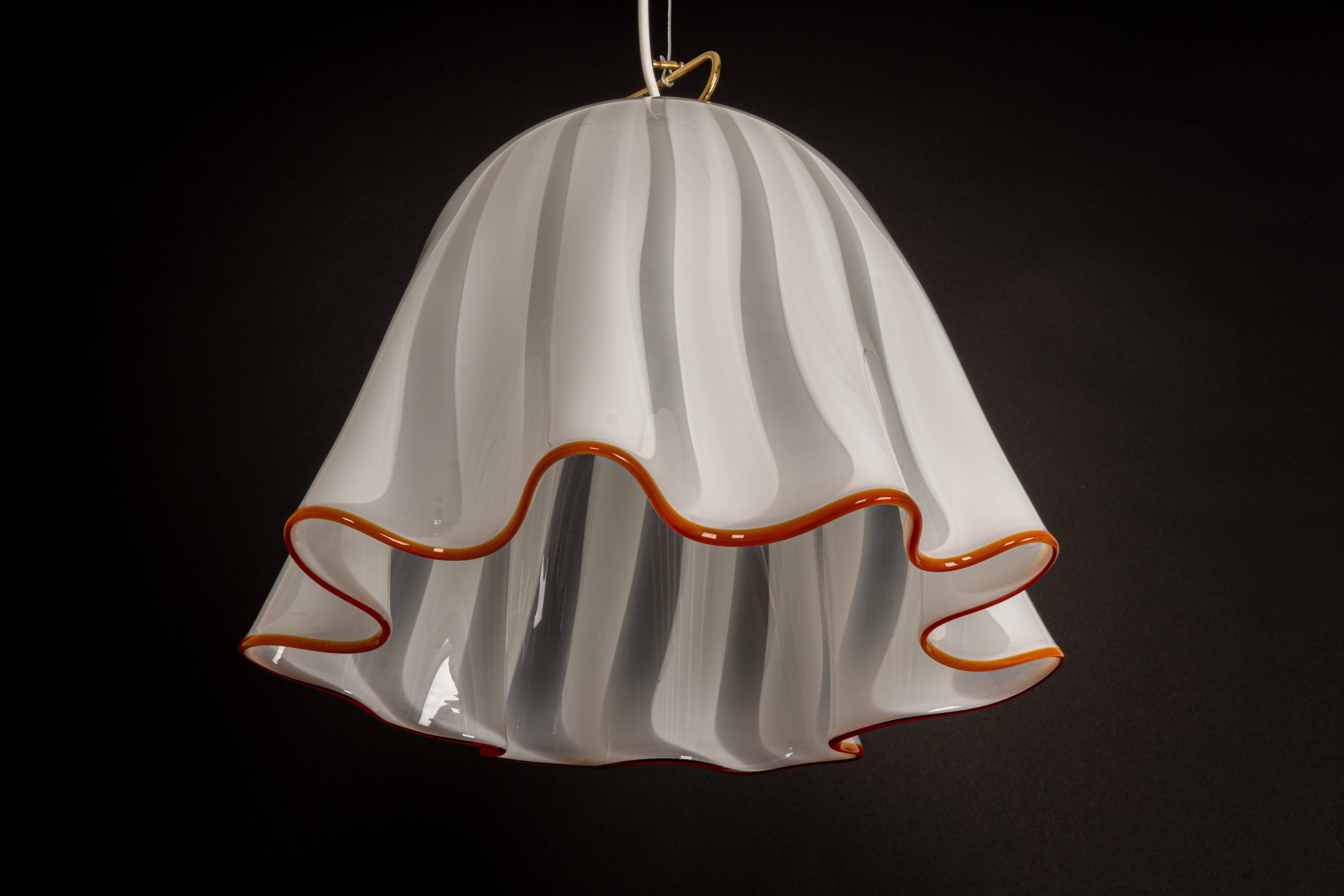 1 of 2 Large White Glass Pendant Light by Kalmar-Fazzoletto, Austria, 1970s For Sale 6