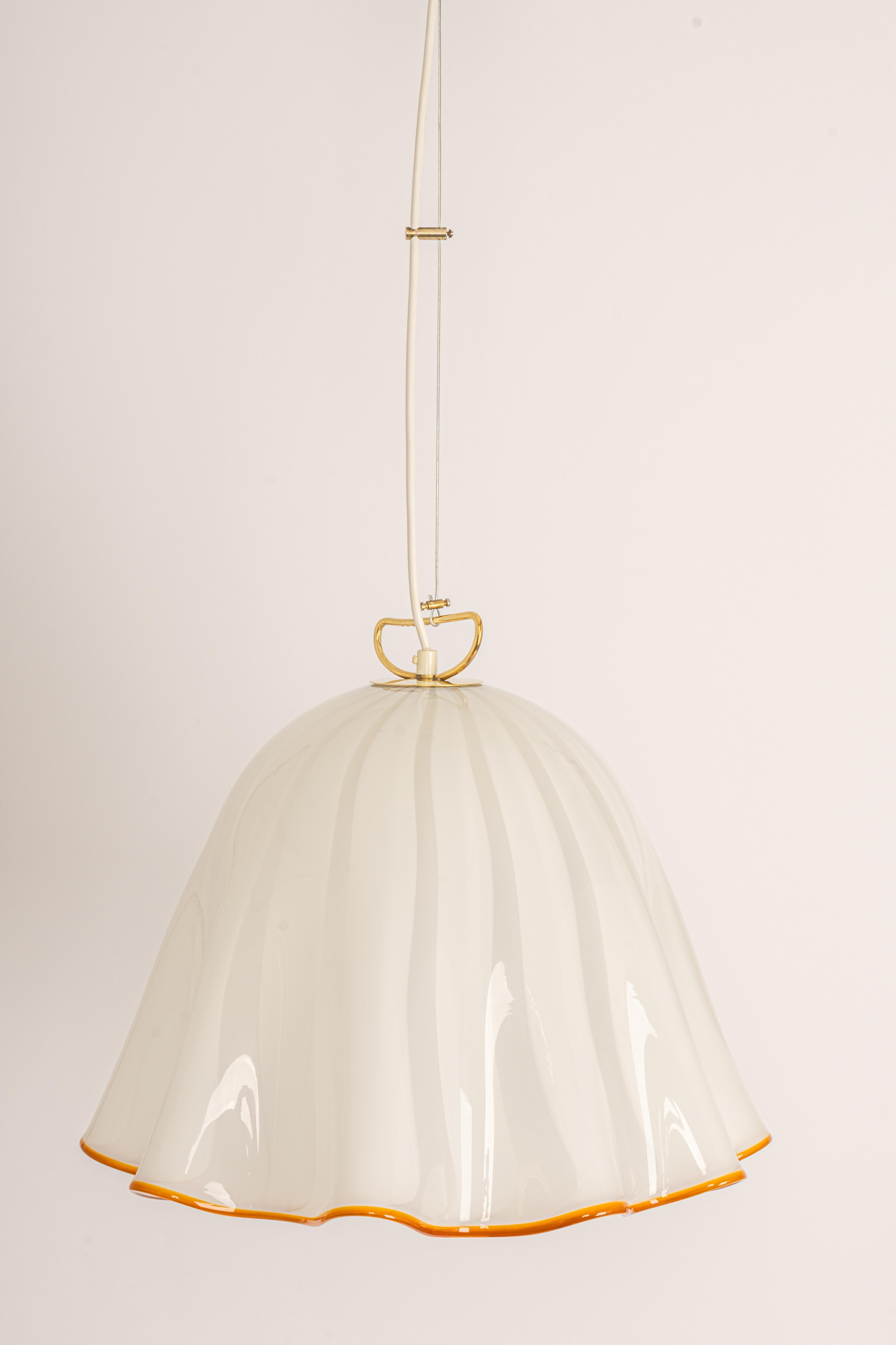 Mid-Century Modern Large White Glass Pendant light by Kalmar-Fazzoletto, Austria, 1970s