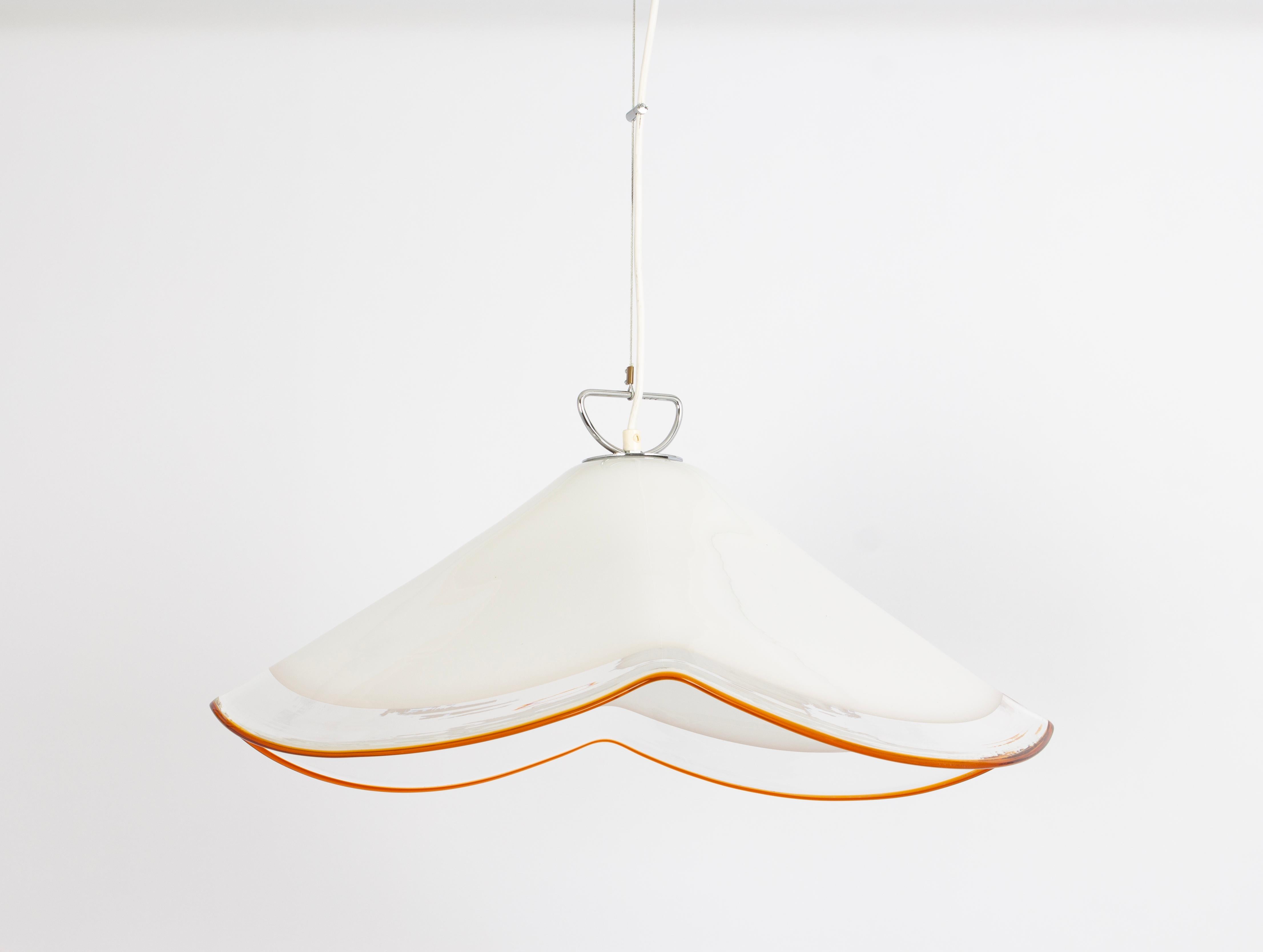 Mid-Century Modern Large White Glass Pendant Light by Kalmar-Fazzoletto, Austria, 1970s For Sale