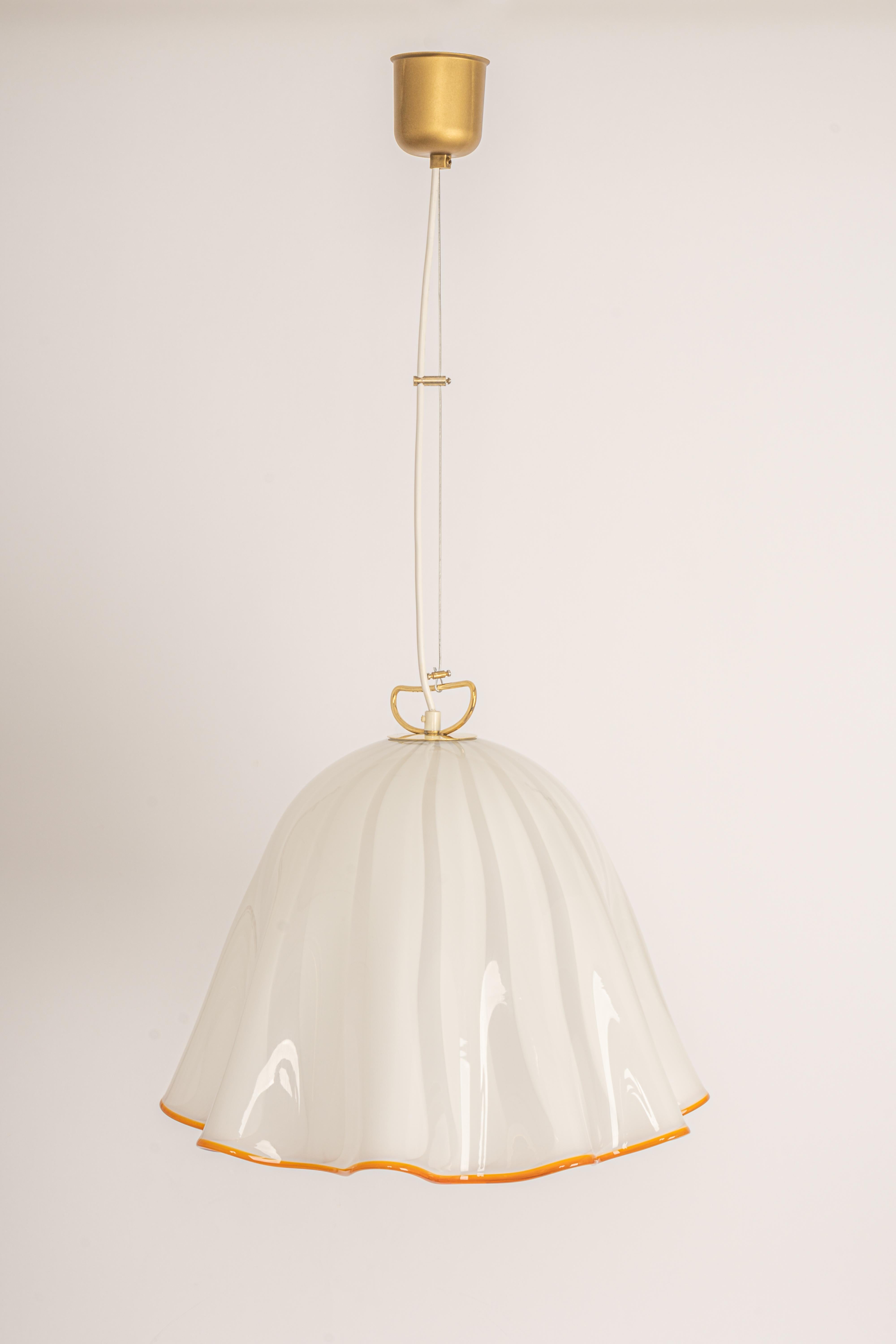 Austrian Large White Glass Pendant light by Kalmar-Fazzoletto, Austria, 1970s