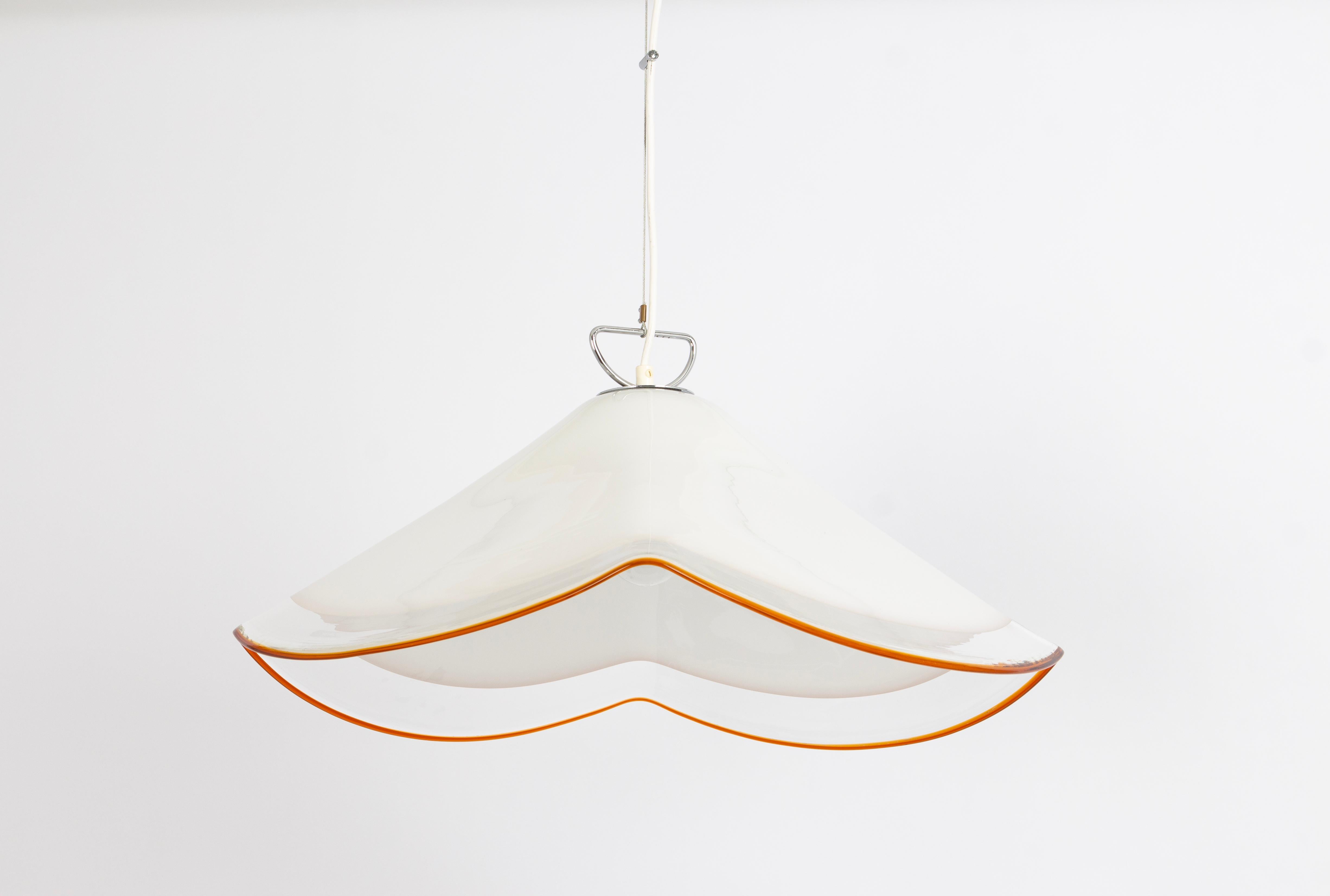 Austrian Large White Glass Pendant Light by Kalmar-Fazzoletto, Austria, 1970s For Sale