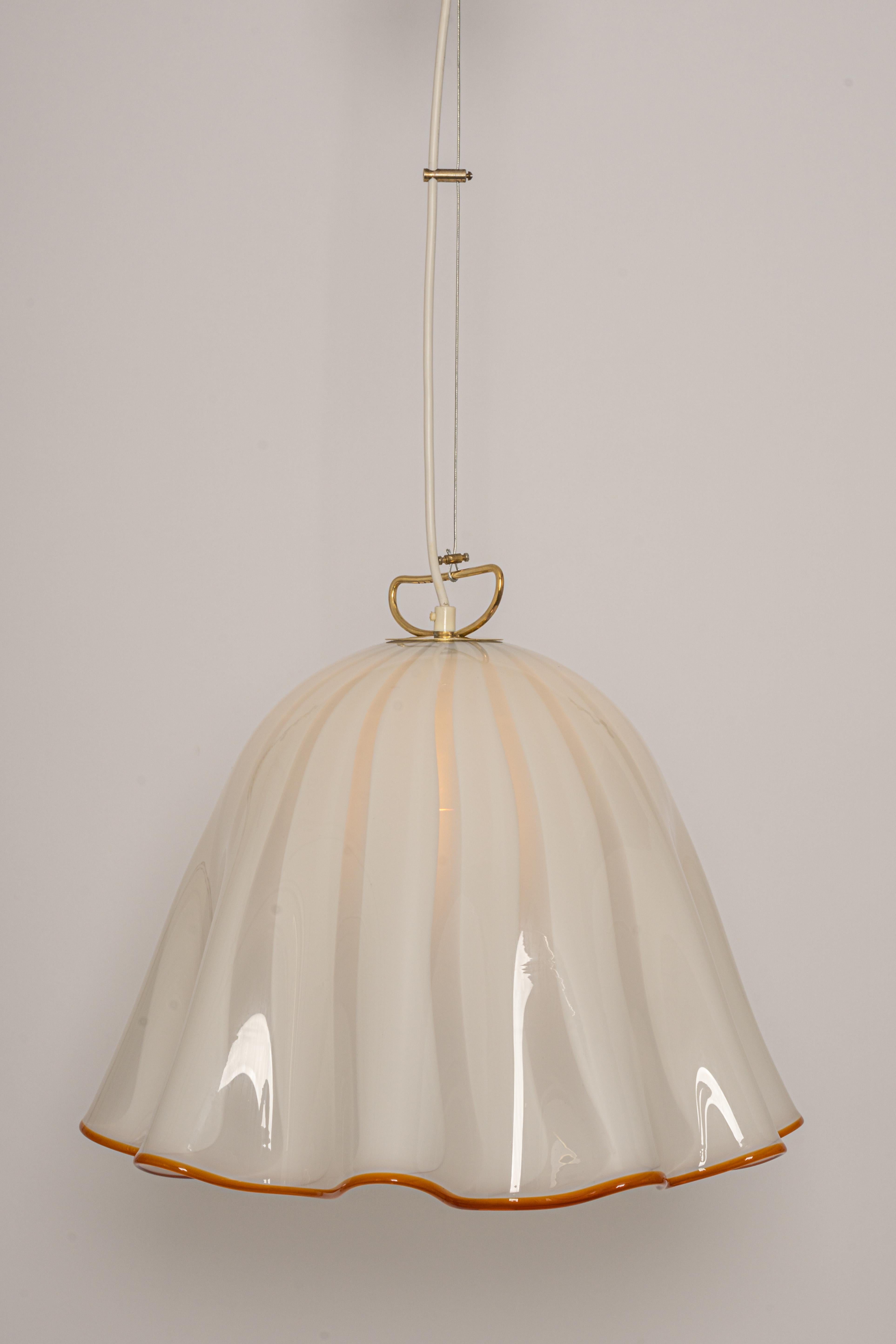 Late 20th Century 1 of 2 Large White Glass Pendant Light by Kalmar-Fazzoletto, Austria, 1970s For Sale
