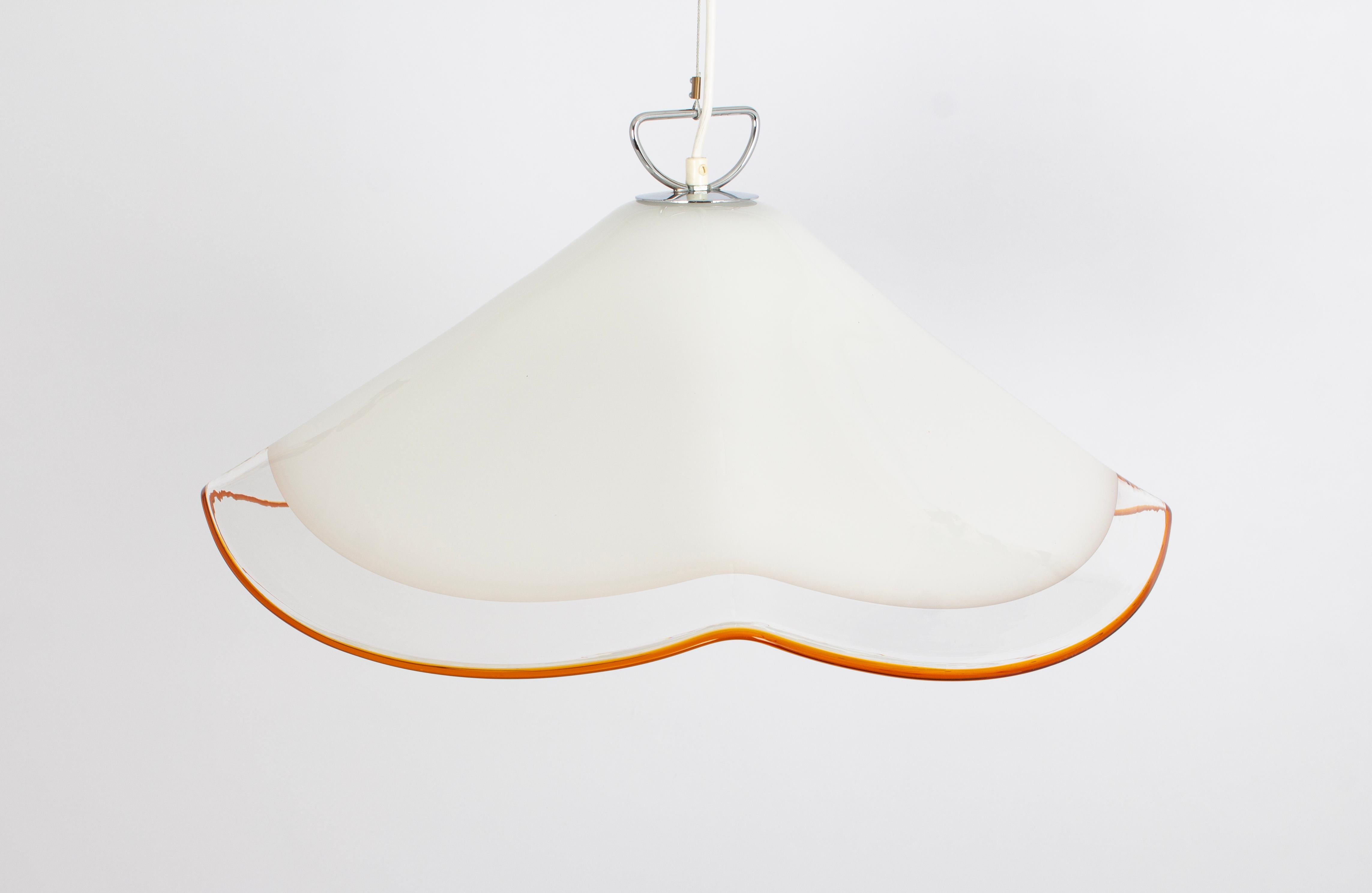 Late 20th Century Large White Glass Pendant Light by Kalmar-Fazzoletto, Austria, 1970s For Sale
