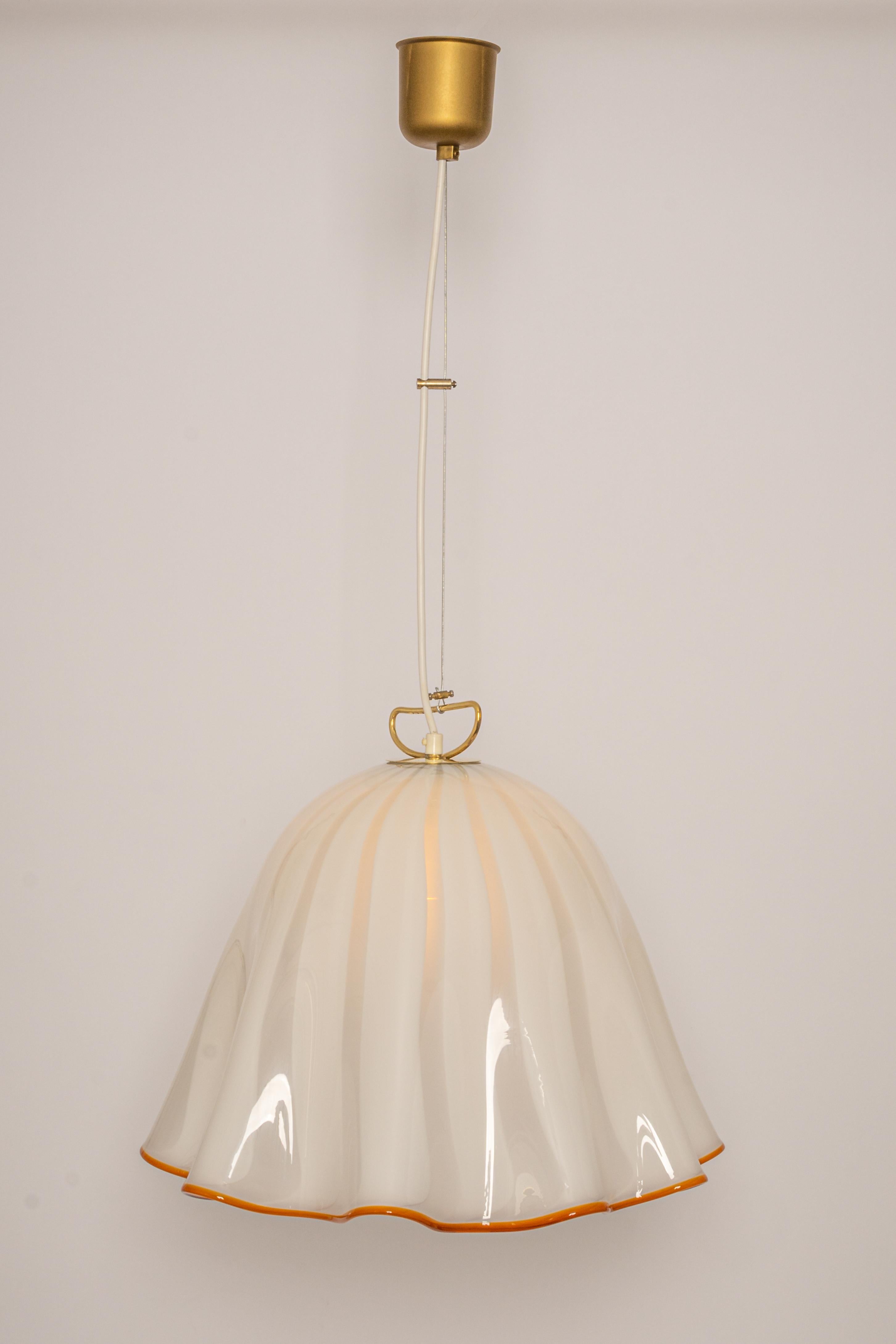 Murano Glass 1 of 2 Large White Glass Pendant Light by Kalmar-Fazzoletto, Austria, 1970s For Sale