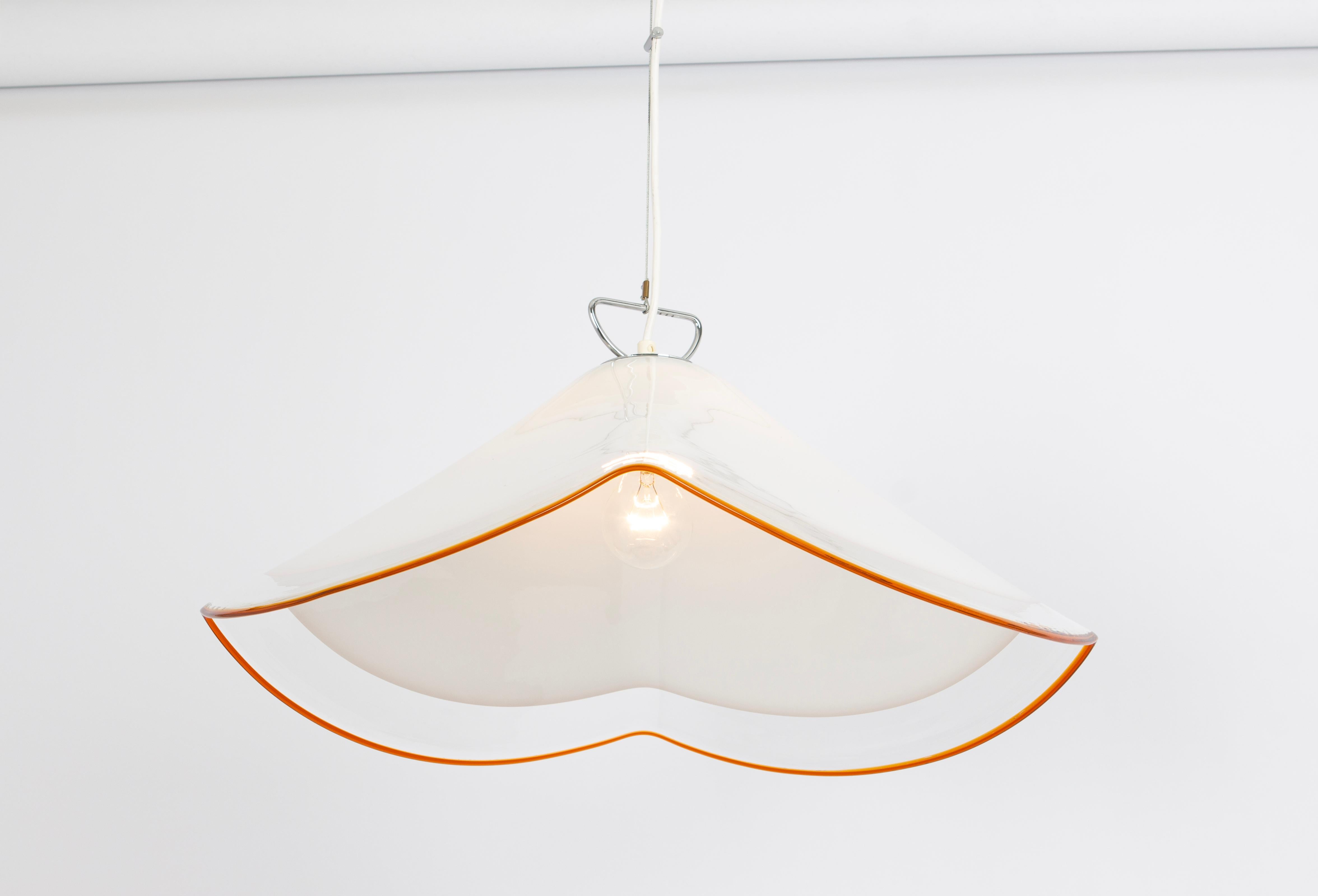 Murano Glass Large White Glass Pendant Light by Kalmar-Fazzoletto, Austria, 1970s For Sale
