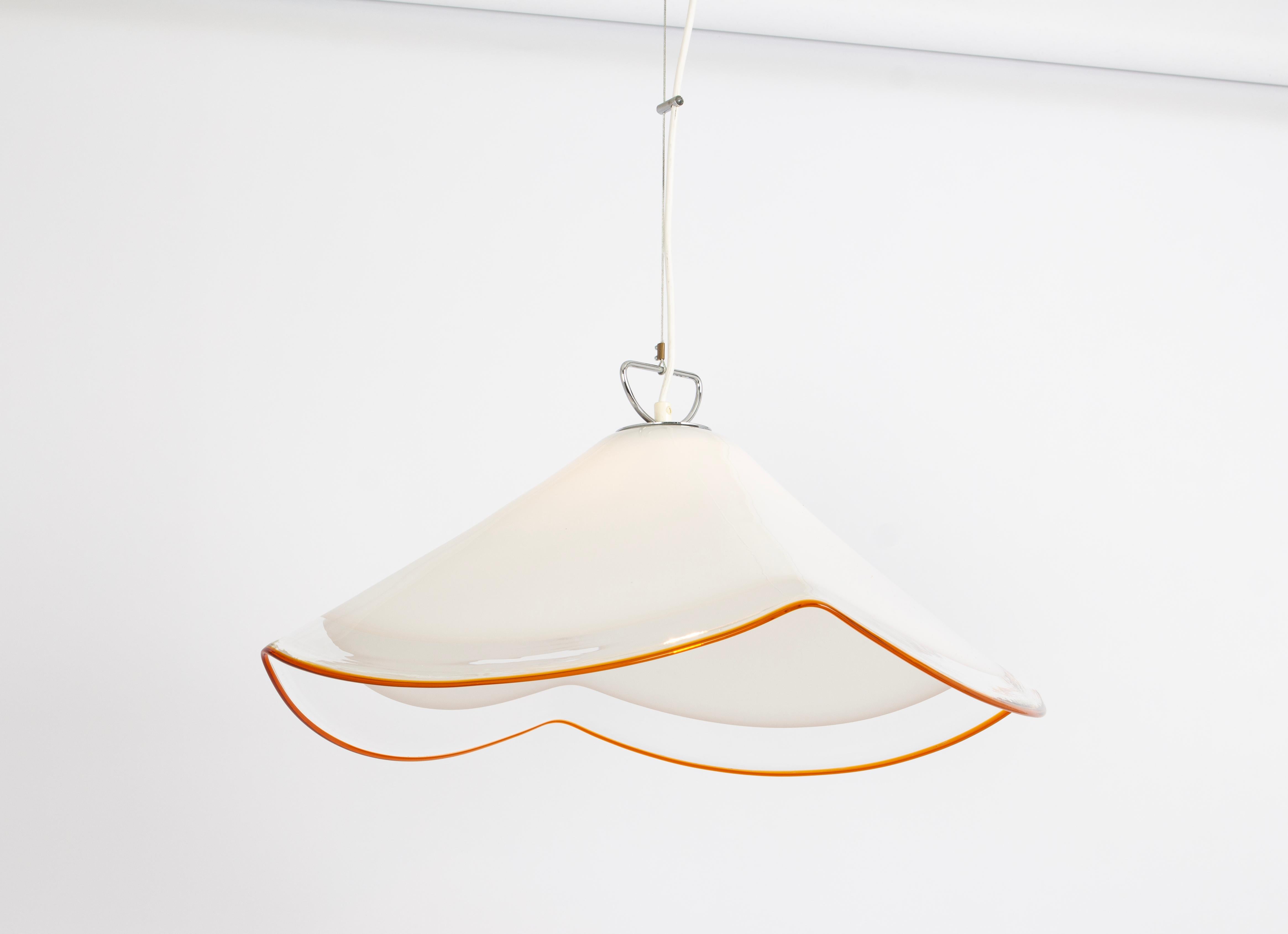 Large White Glass Pendant Light by Kalmar-Fazzoletto, Austria, 1970s For Sale 1