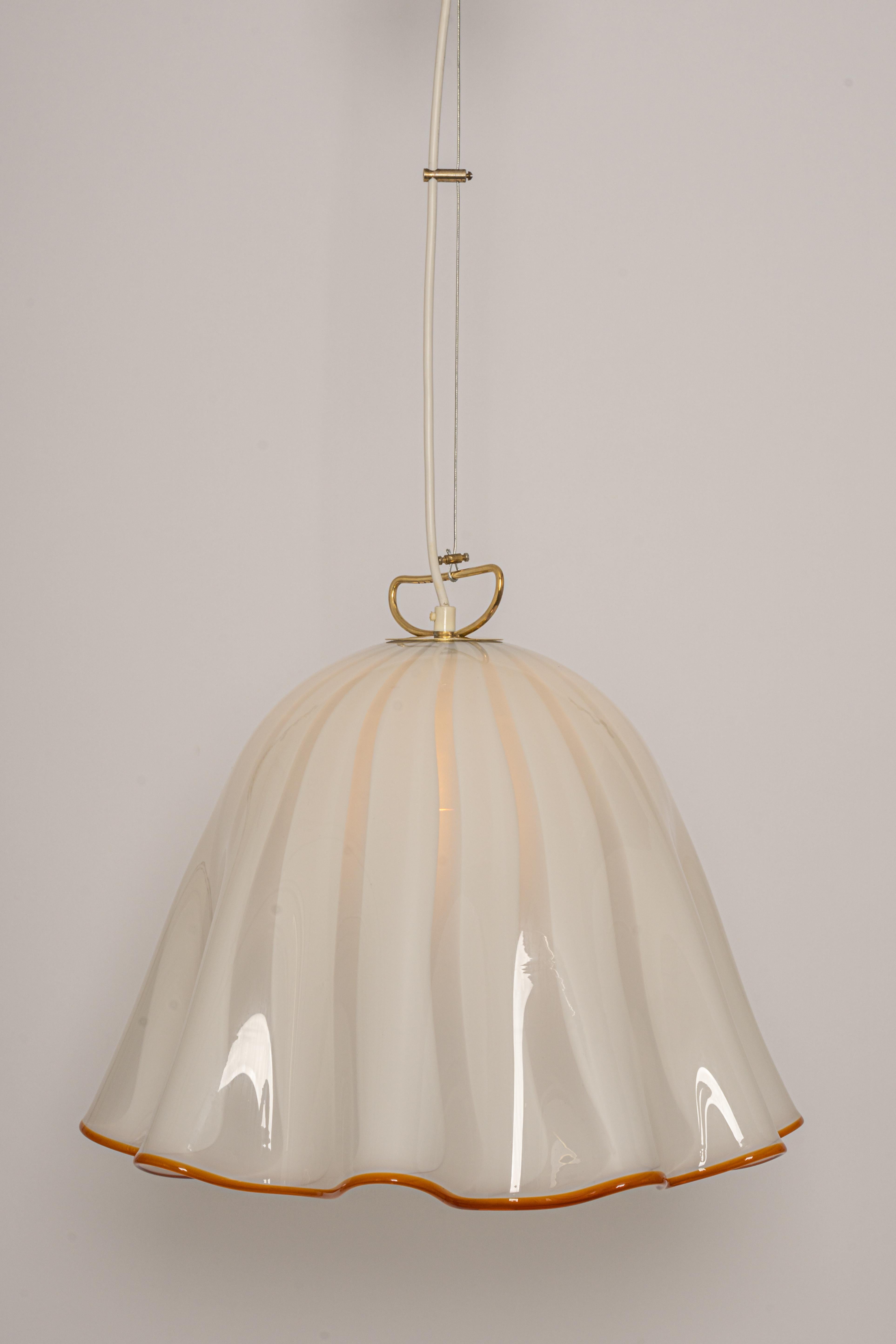 Large White Glass Pendant light by Kalmar-Fazzoletto, Austria, 1970s 2