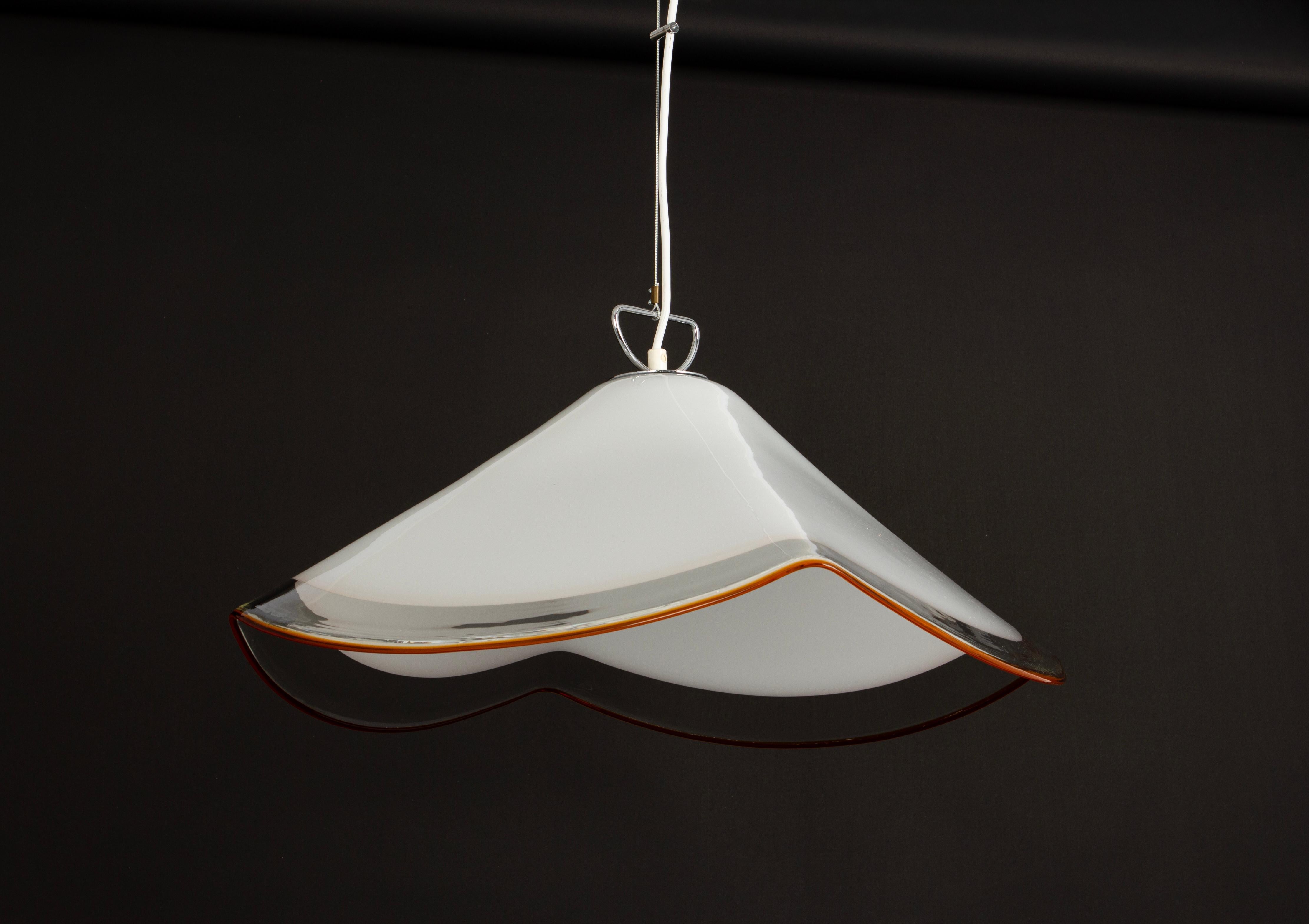 Large White Glass Pendant Light by Kalmar-Fazzoletto, Austria, 1970s For Sale 2