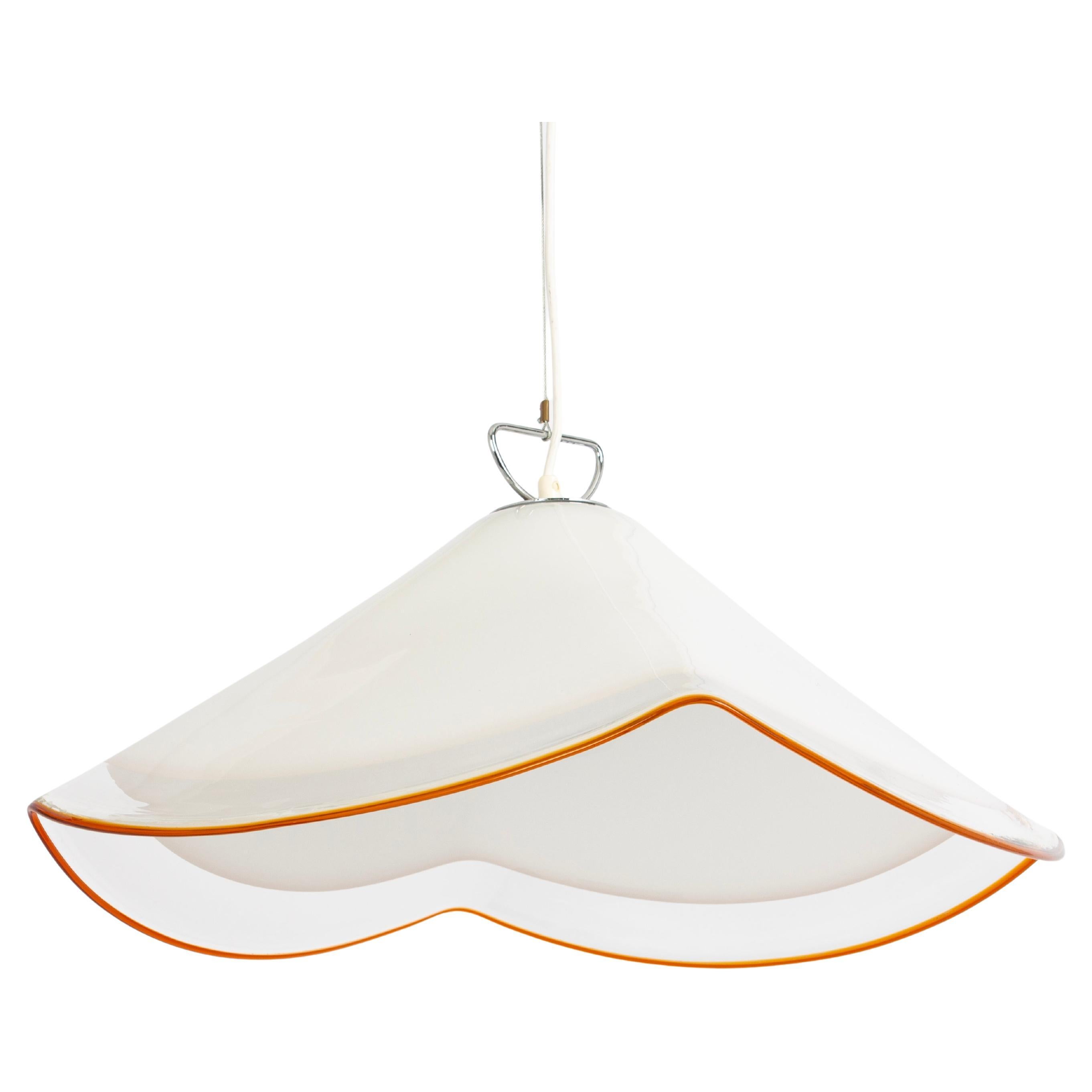 Large White Glass Pendant Light by Kalmar-Fazzoletto, Austria, 1970s For Sale