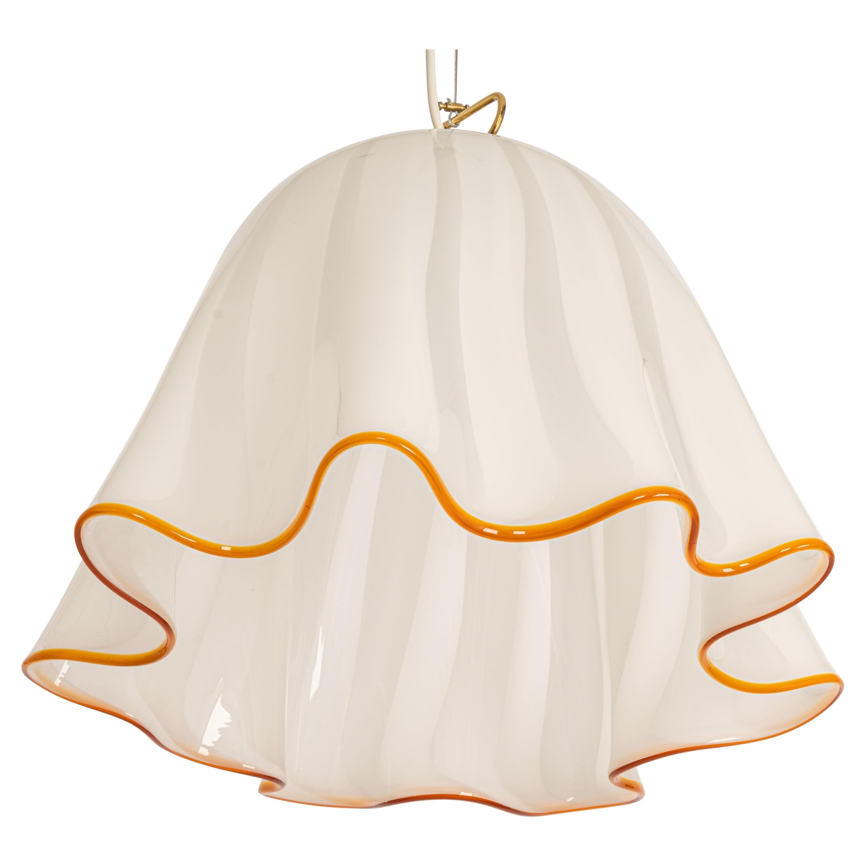 Large White Glass Pendant light by Kalmar-Fazzoletto, Austria, 1970s For Sale