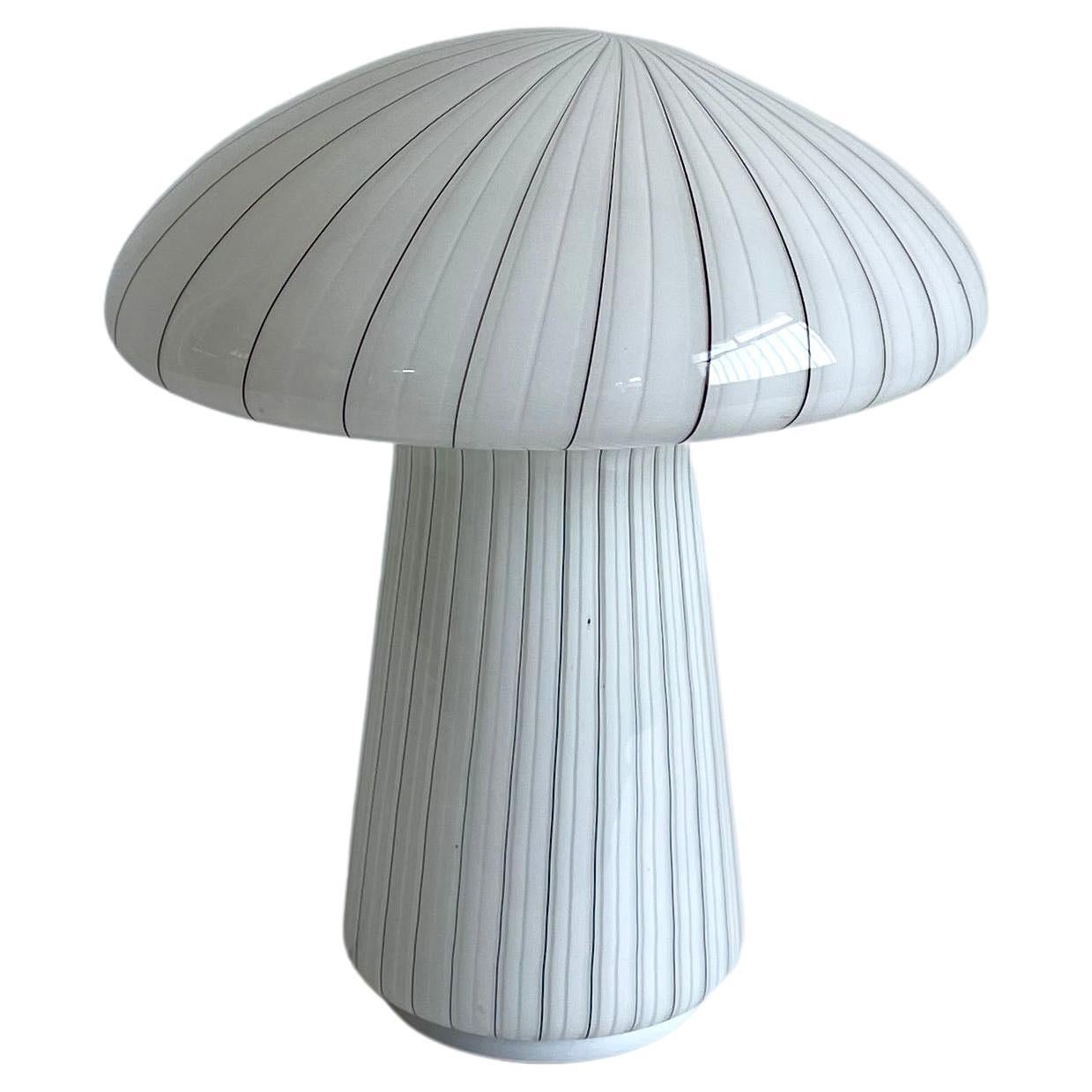 Large White Glass Swirl Murano Mushroom Table Lamp, Italy 1970s For Sale