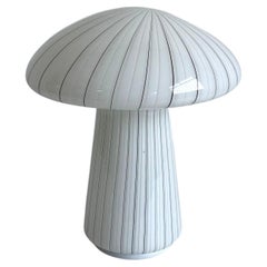 Large White Glass Swirl Murano Mushroom Table Lamp, Italy 1970s