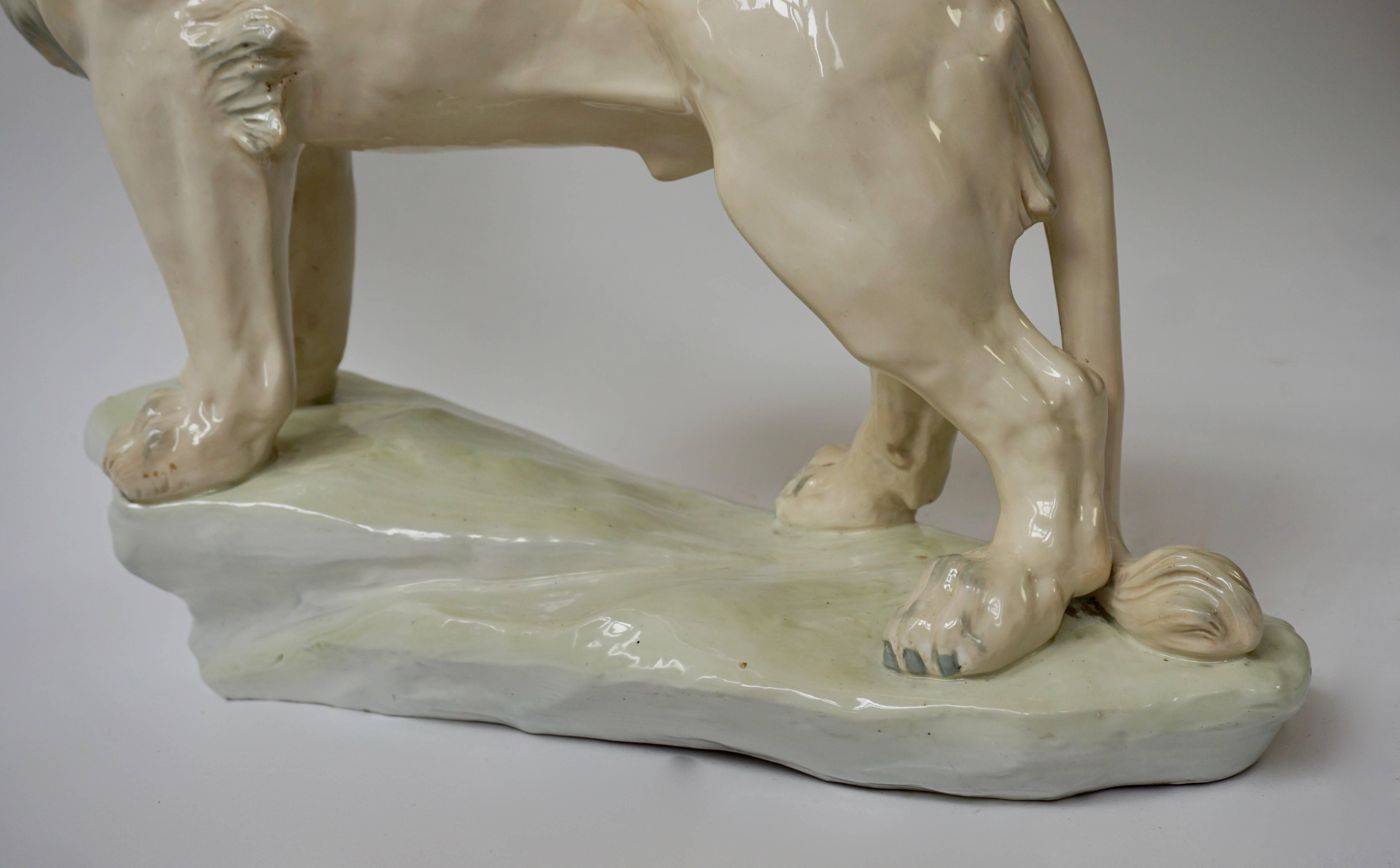 20th Century Large White Glazed Pottery Lion Sculpture For Sale