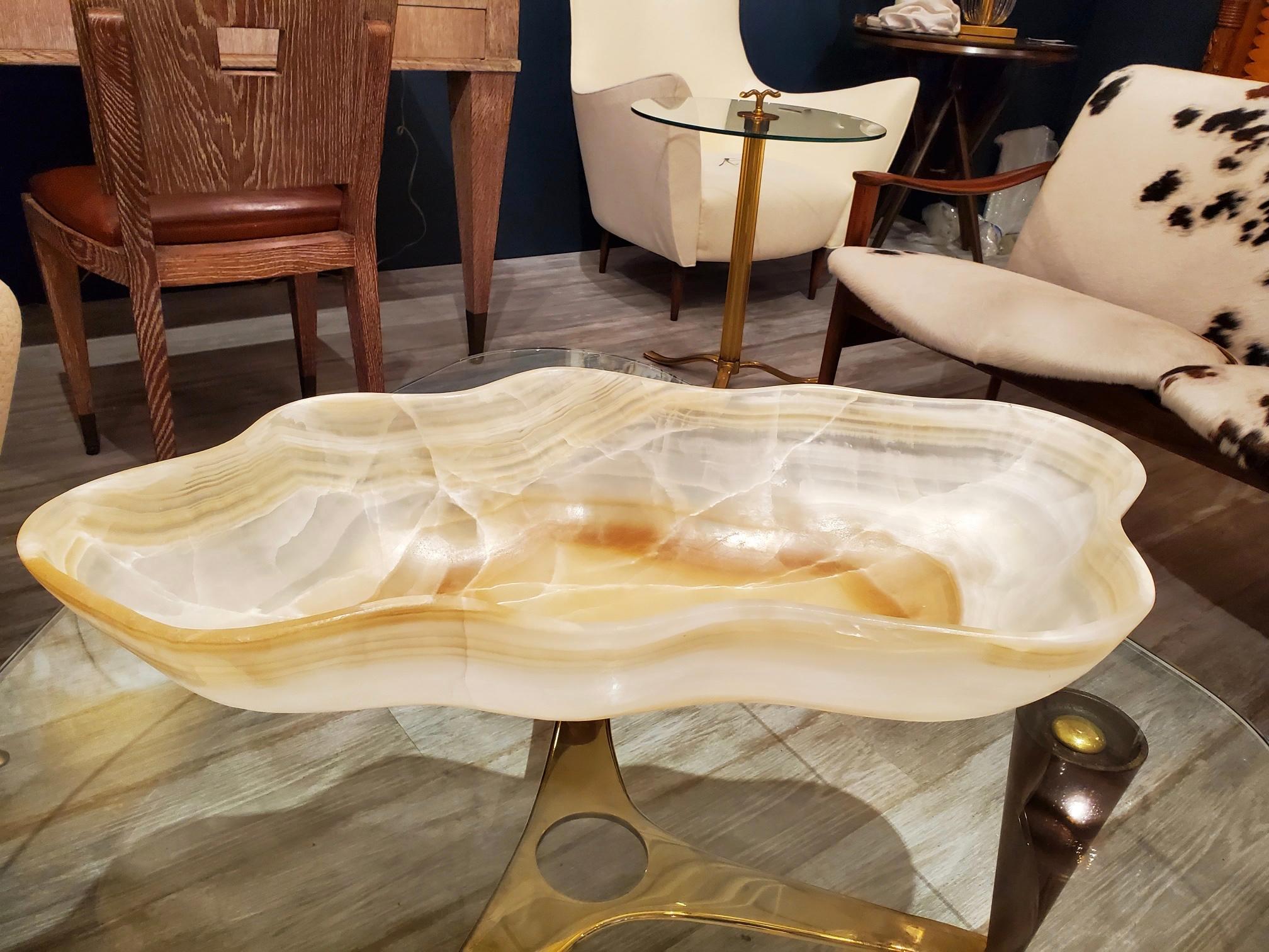 Large White, Gold and Rust Hand Carved Onyx Bowl or Centerpiece 2
