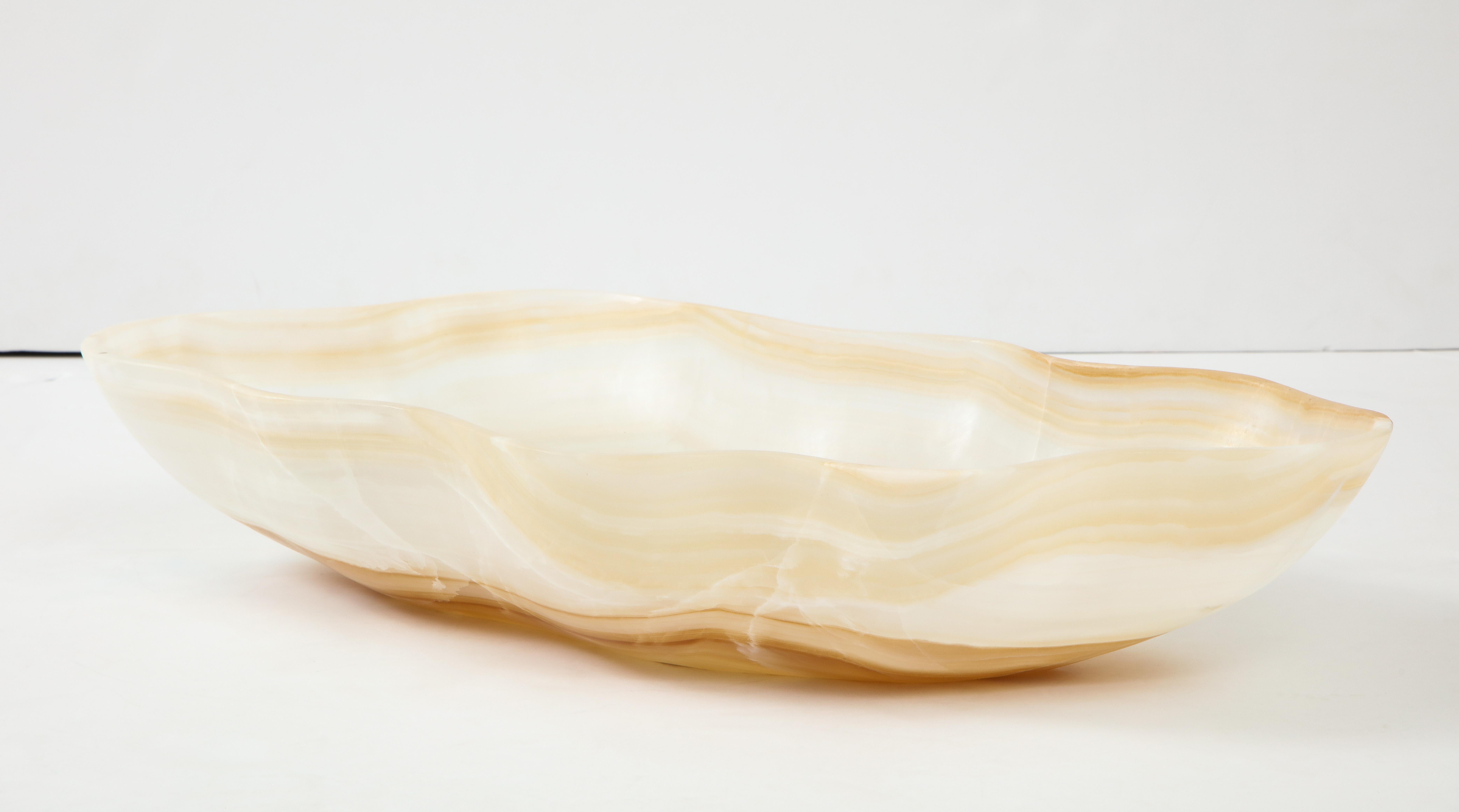Post-Modern Large White, Gold and Rust Hand Carved Onyx Bowl or Centerpiece