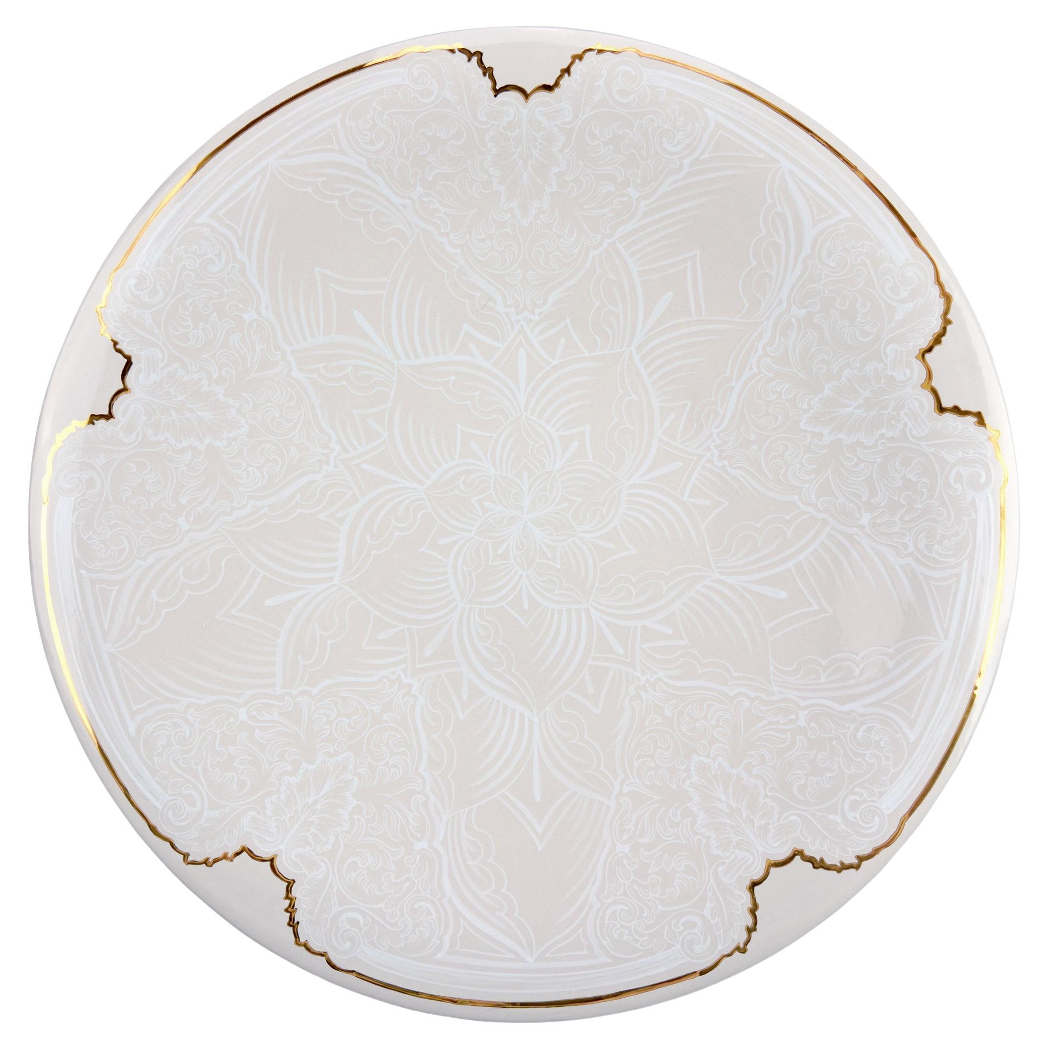 Round Centerpiece Wall Plate Lustre Ceramic Gold Blu Deruta 1940
