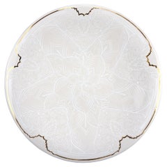 Large White Gold Ceramic Plate Majolica, Decorative Wall Dish, Bowl Deruta Italy