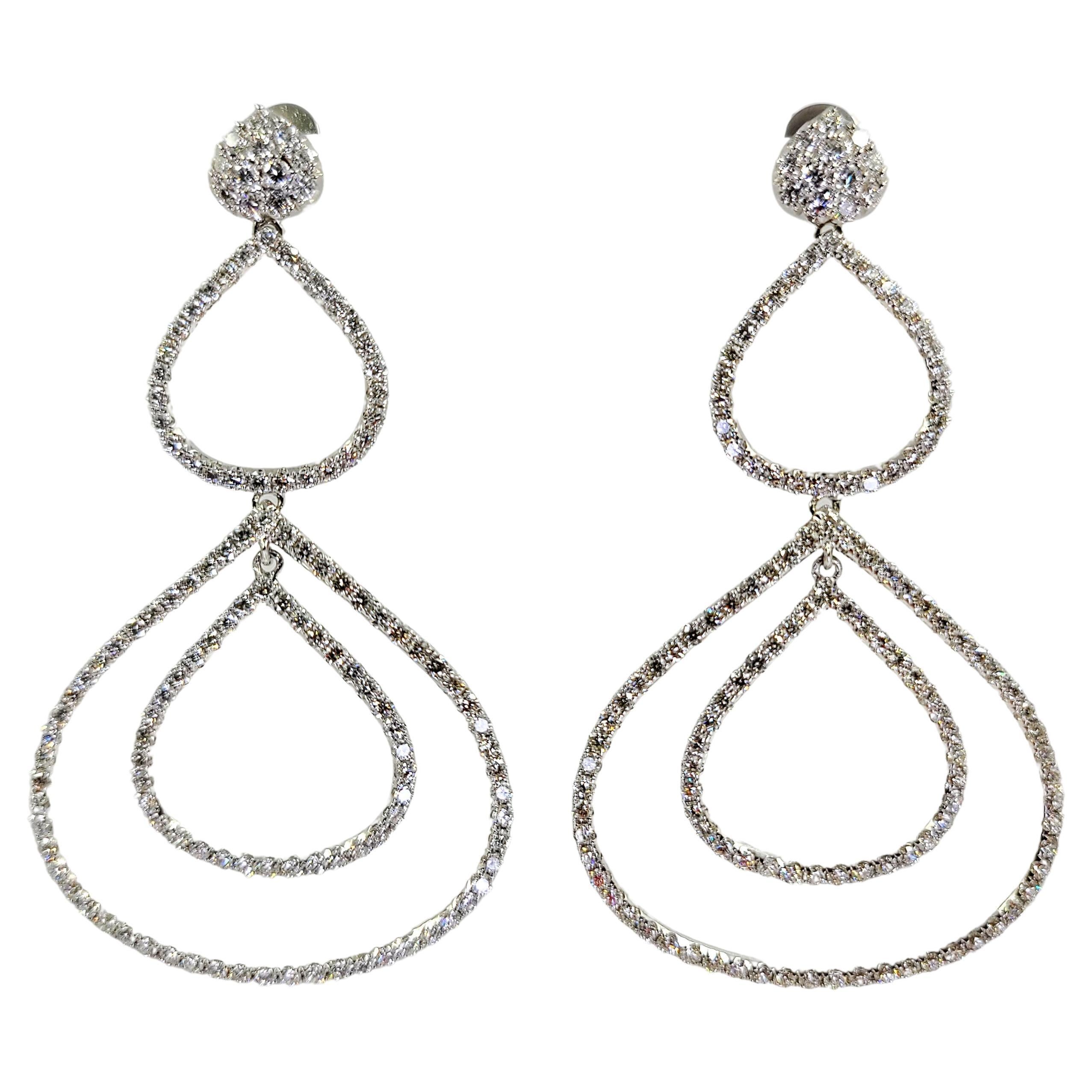 Large White Gold Diamond Drop Earrings