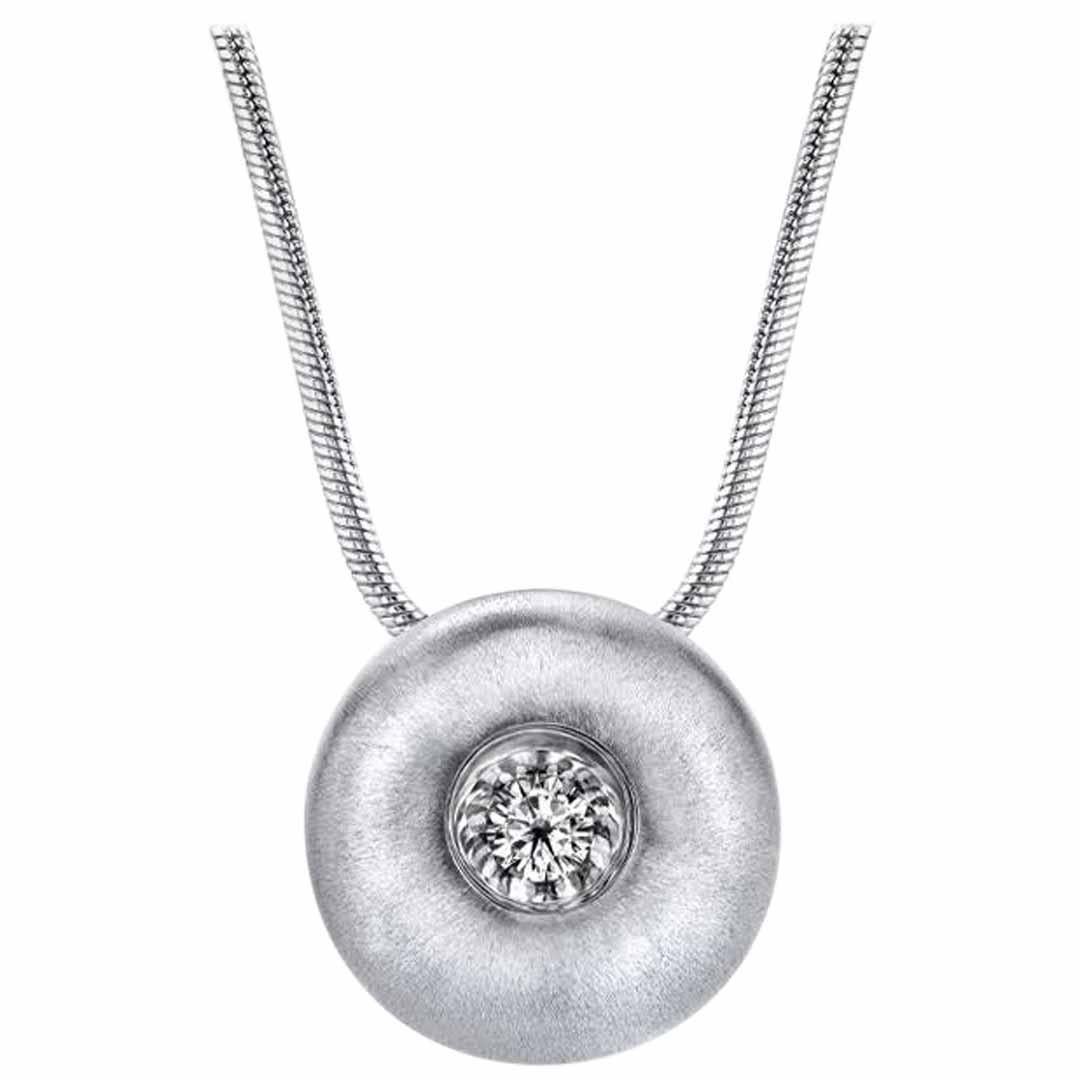 White Sapphire in Large White Gold Dome Pendant For Sale