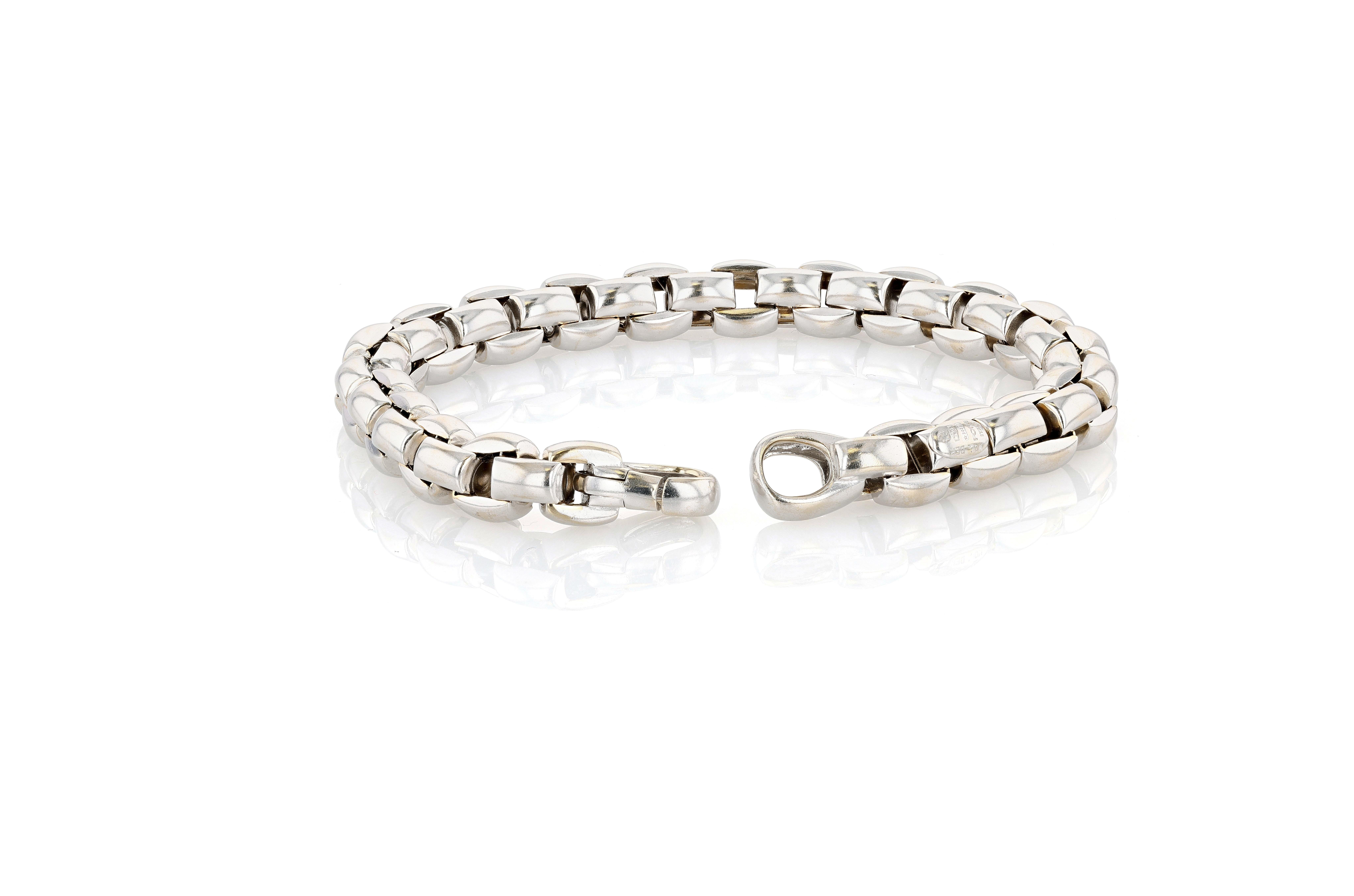 Contemporary Large White Gold Fope Box Link Bracelet