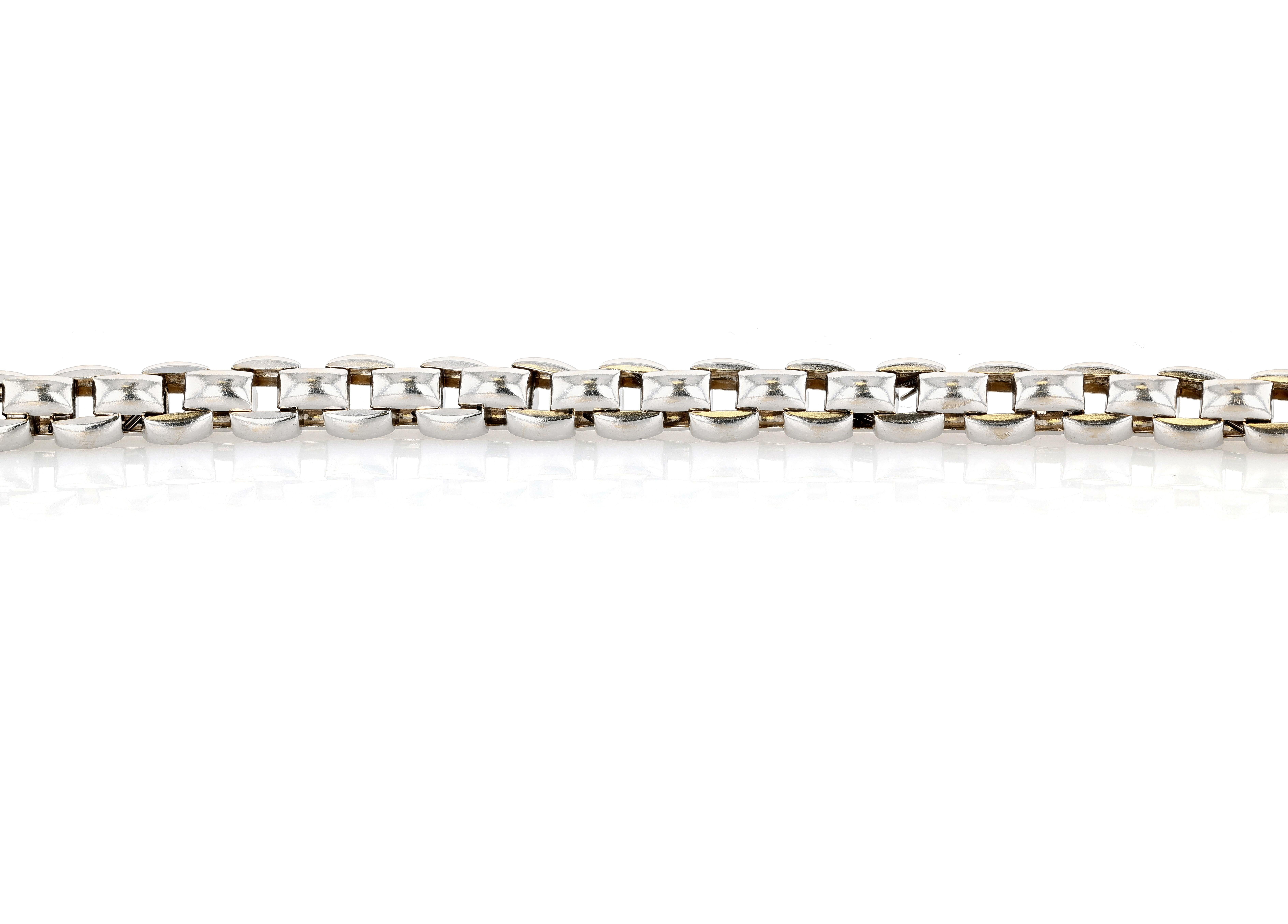 Large White Gold Fope Box Link Bracelet In Good Condition In Princeton, NJ