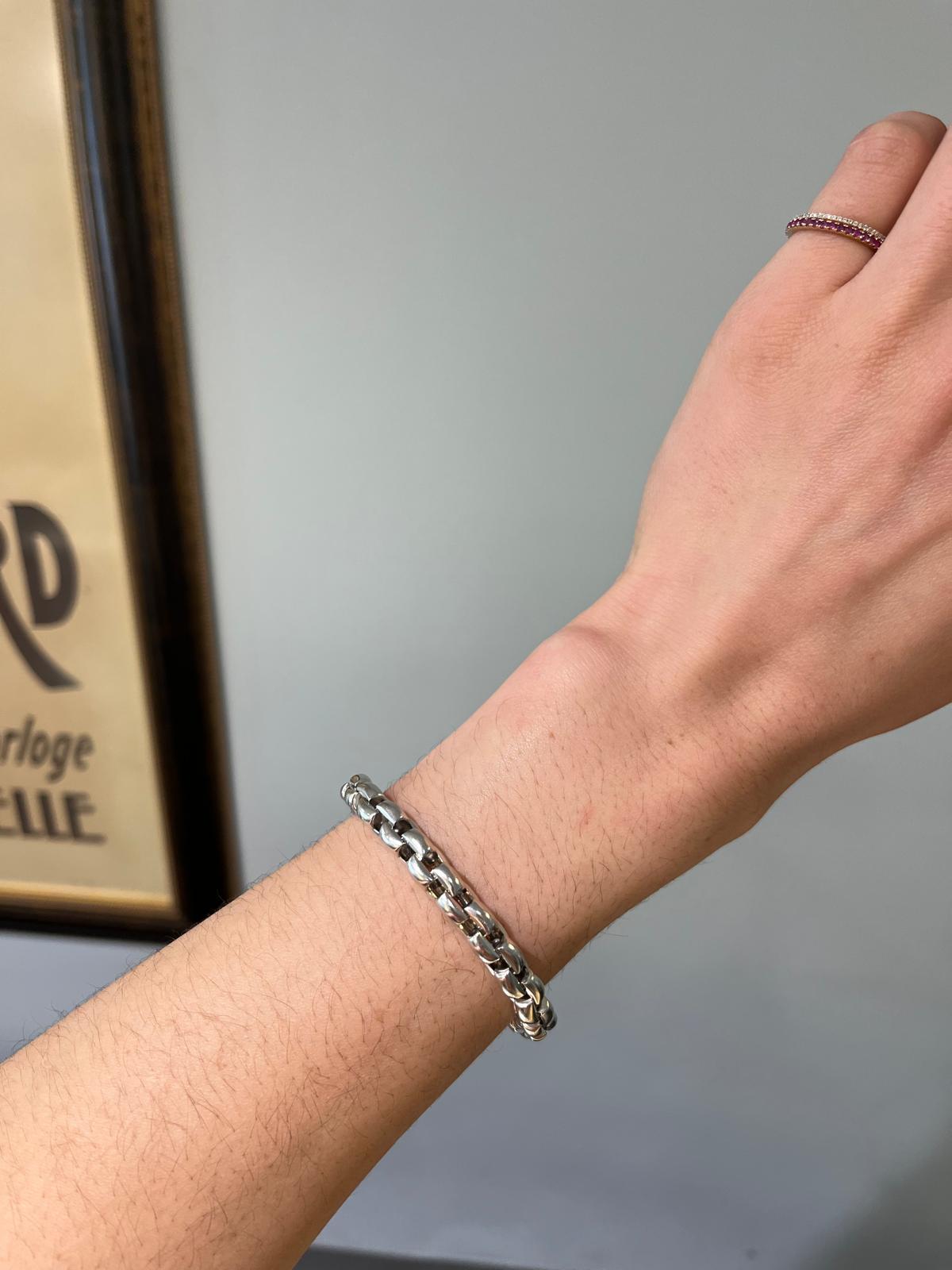 Women's or Men's Large White Gold Fope Box Link Bracelet
