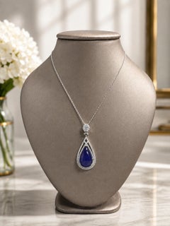Large White Gold GIA Pear Tanzanite Diamond Dangle Teardrop Pendant Necklace
