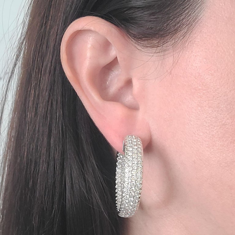 Large White Gold Micropave Diamond Hoops For Sale at 1stDibs
