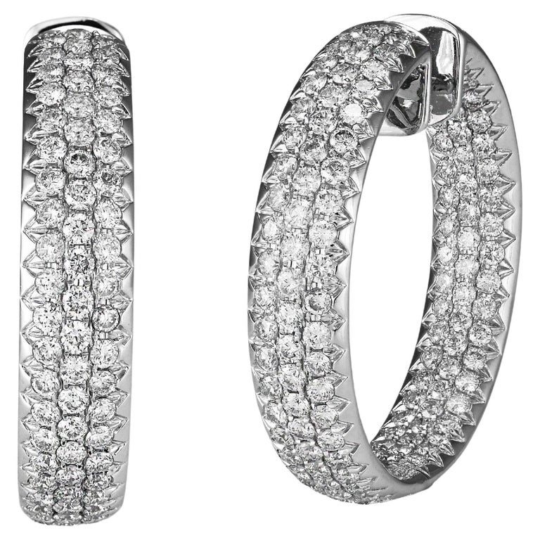 Large White Gold Micropave Diamond Hoops For Sale at 1stDibs