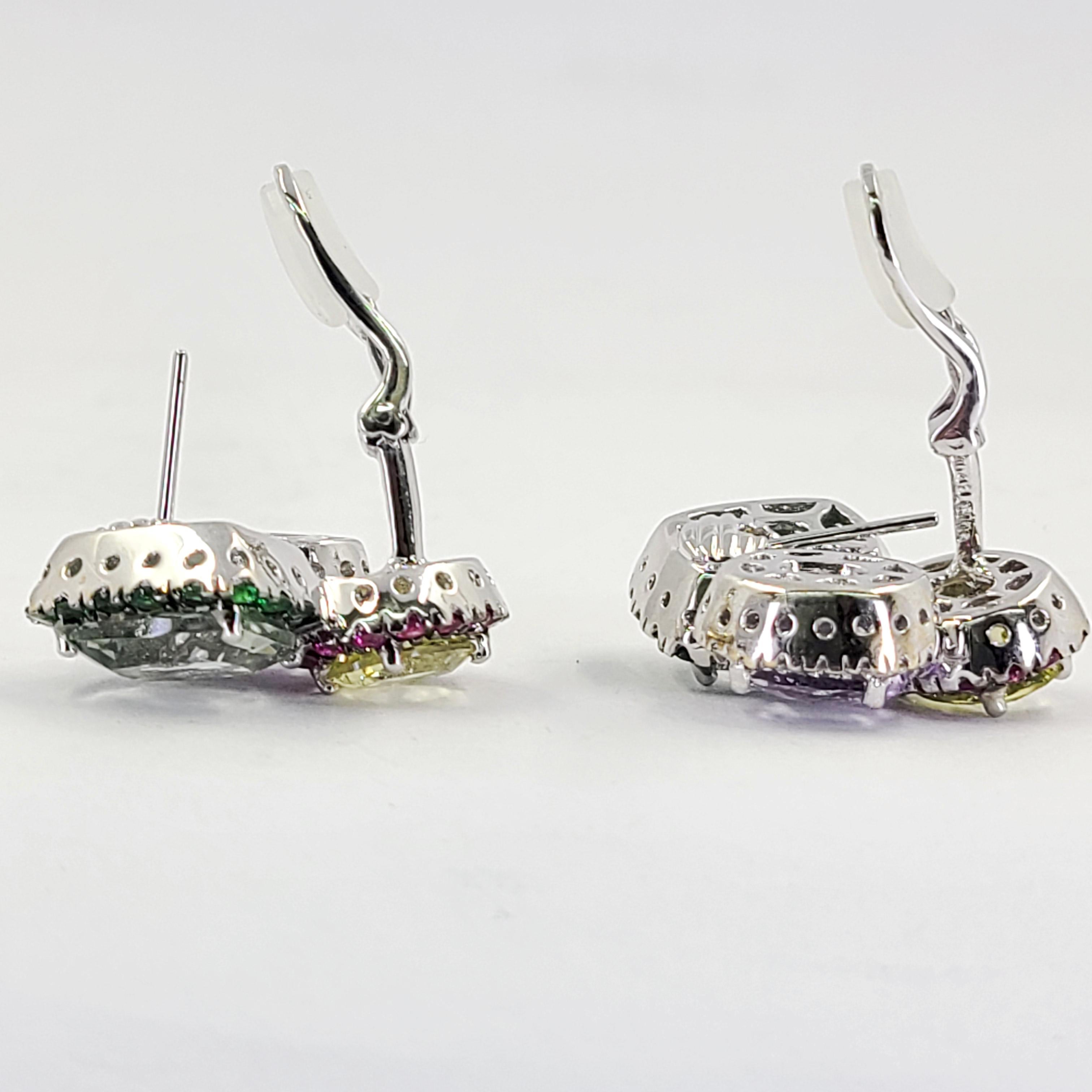 Oval Cut Large White Gold Multicolor Gemstone and Diamond Cocktail Earrings
