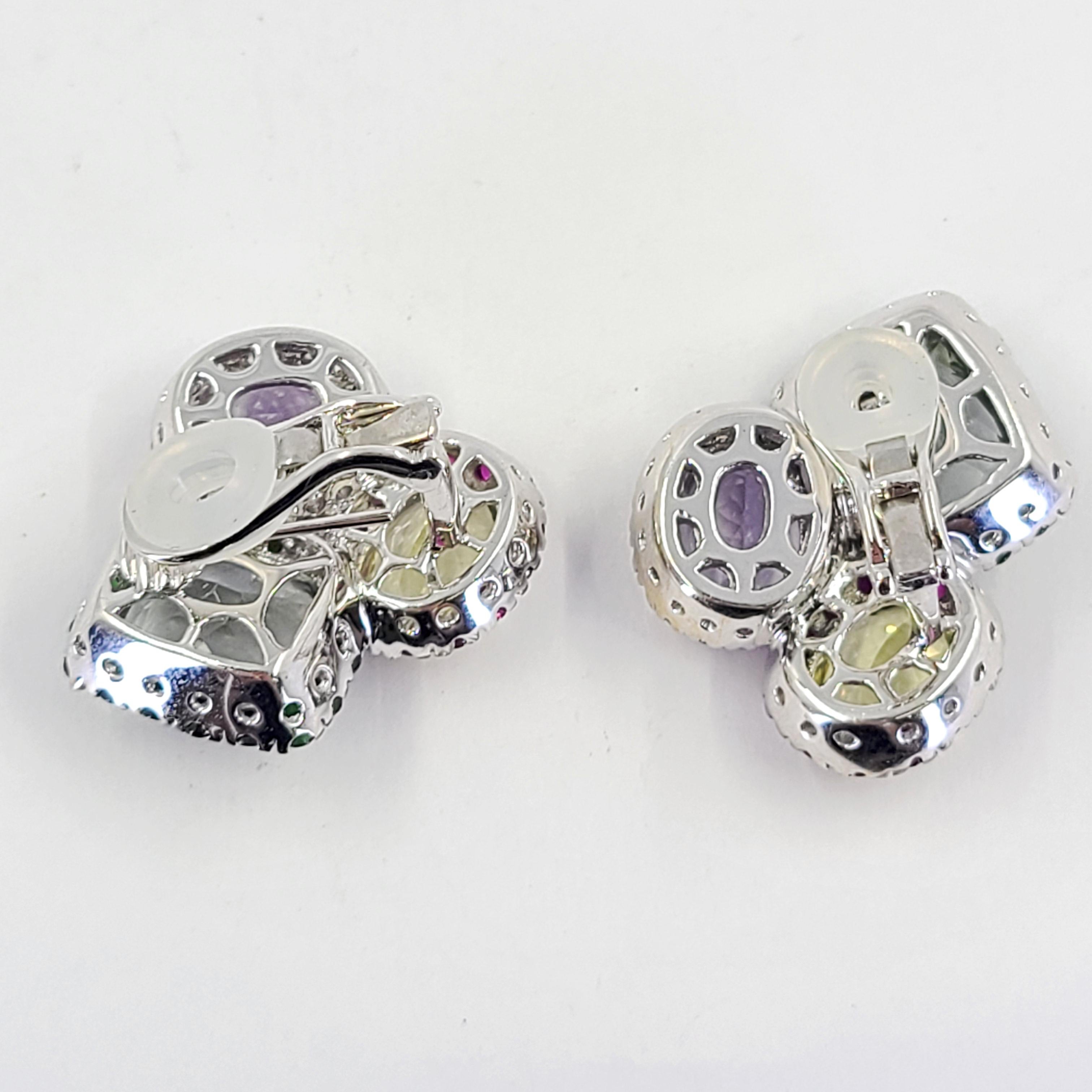 Large White Gold Multicolor Gemstone and Diamond Cocktail Earrings In Good Condition In Coral Gables, FL