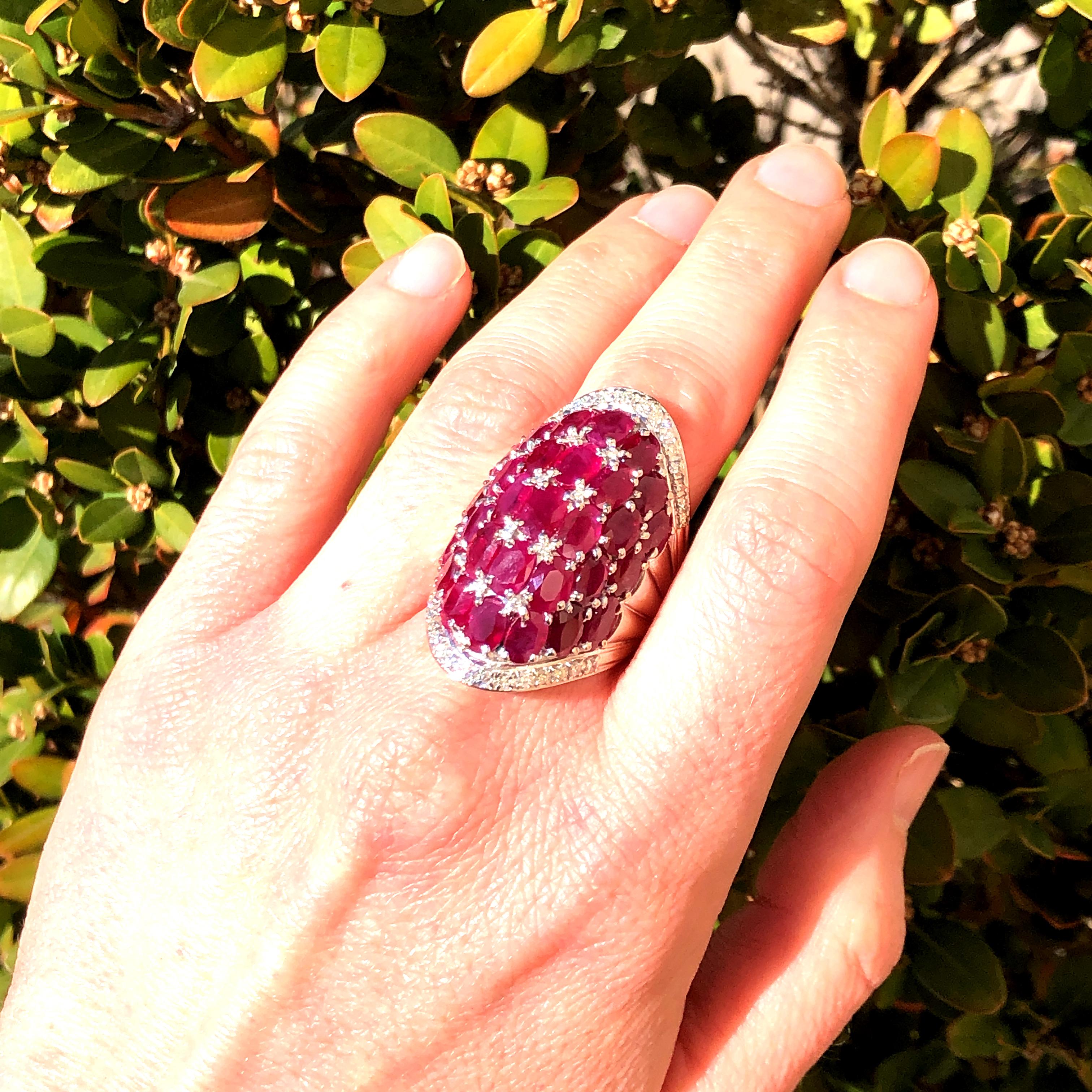 Large White Gold Oval Ruby and Diamond Knuckle Ring 4