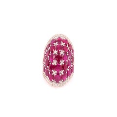 Large White Gold Oval Ruby and Diamond Knuckle Ring